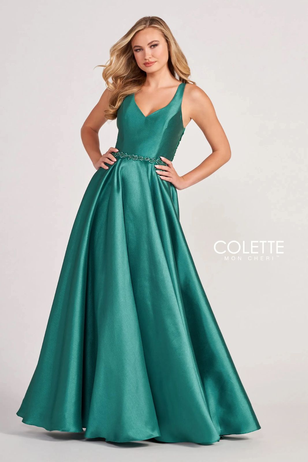 Navy Blue Colette CL2034 Prom Long Beaded Waistband Formal Dress For navy-blue-colette-cl2034-prom-long-beaded-waistband-formal-dress-for