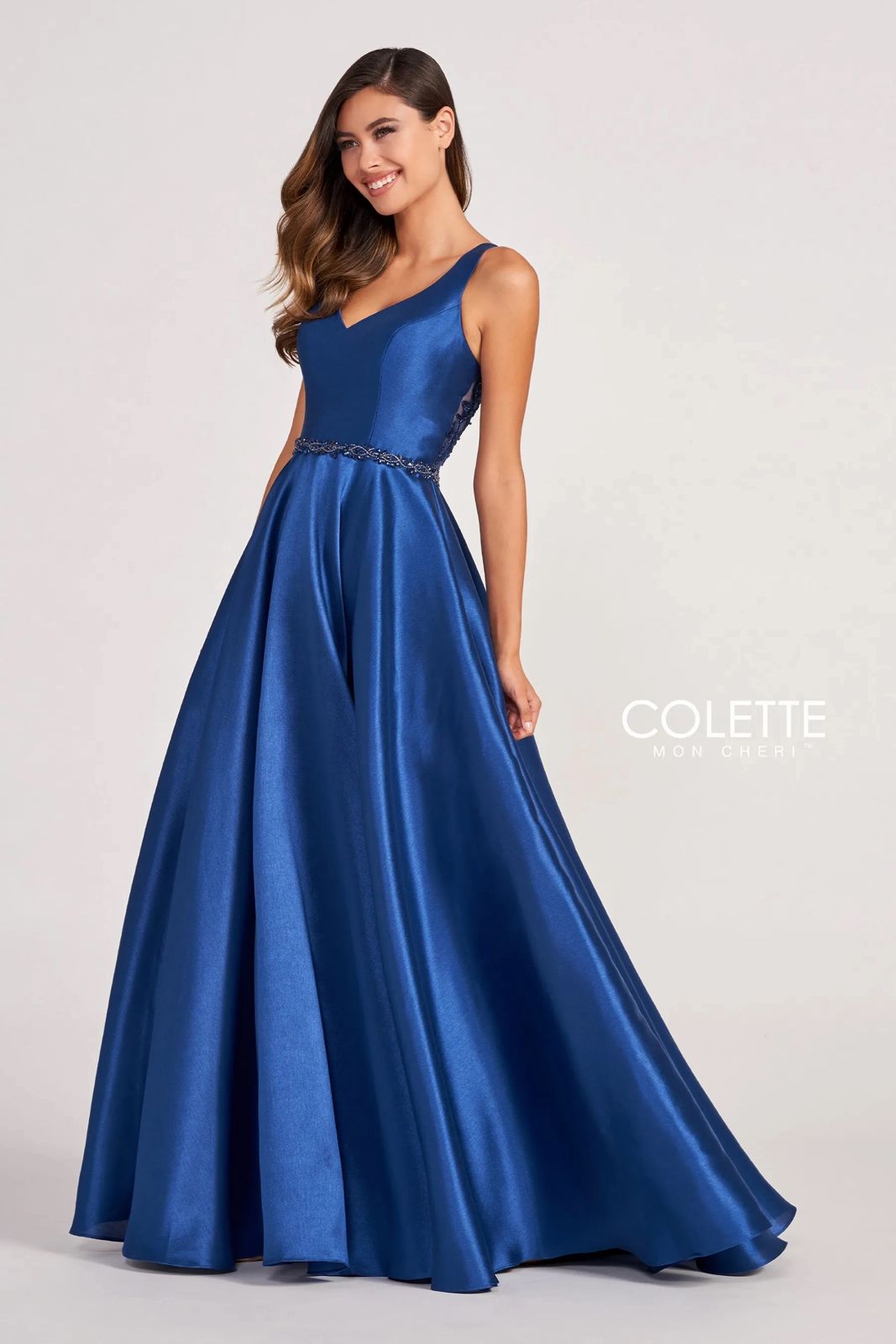 Prom Dresses Prom Long Beaded Waistband Formal Dress Navy Blue