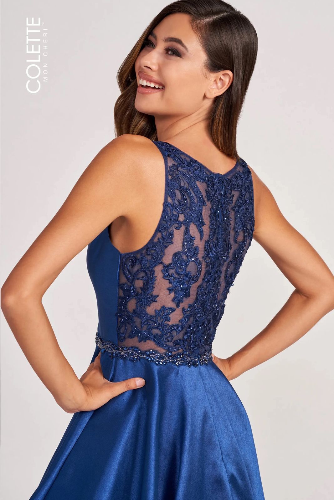 Prom Dresses Prom Long Beaded Waistband Formal Dress Navy Blue