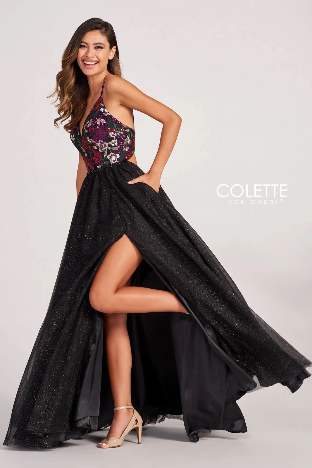 Colette CL2039 Floral Sequin Prom Glitter Formal Long Dress
