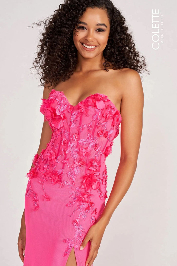 Prom Dresses 3D Flowers Long Formal Prom Dress Lipstick