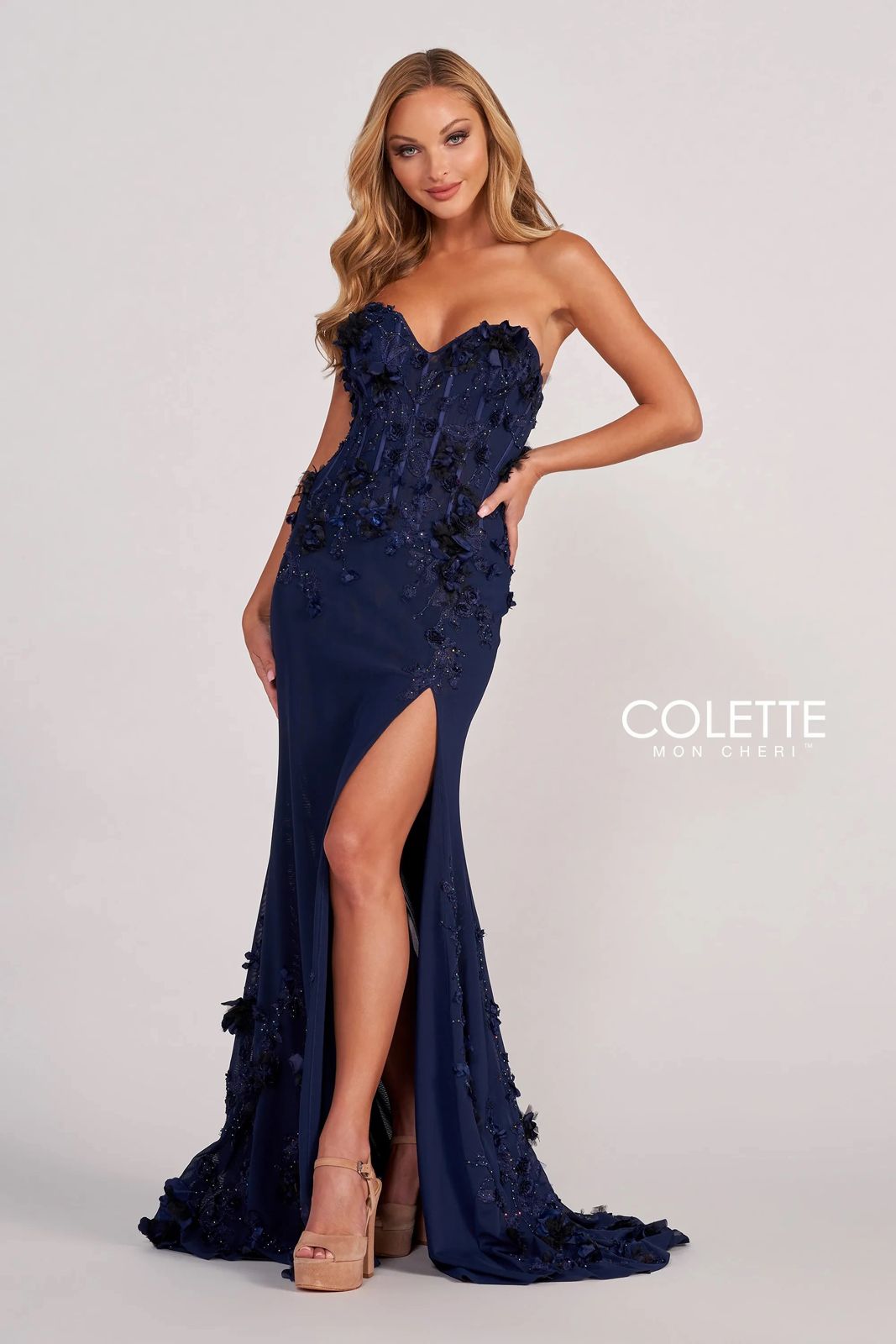 Prom Midnight Roses Midnight/Black Colette CL2059 3D Flowers Long Formal Prom Dress for ...