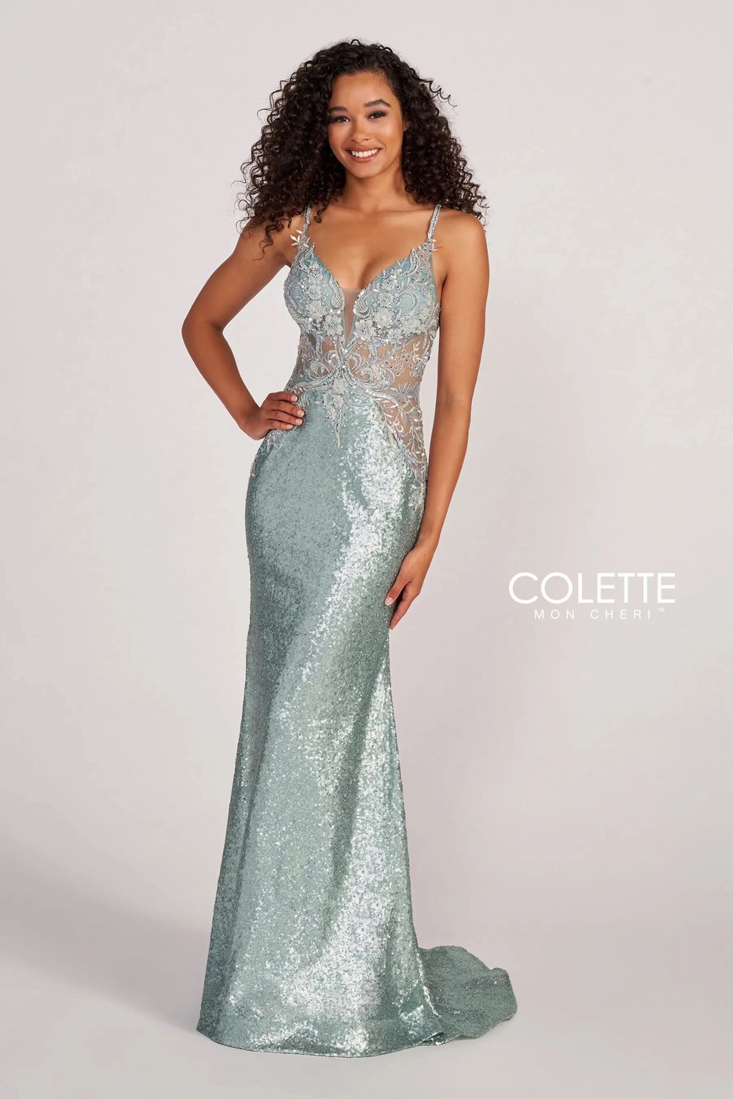 Colette CL2061 Sequin Long Formal Applique Prom Dress