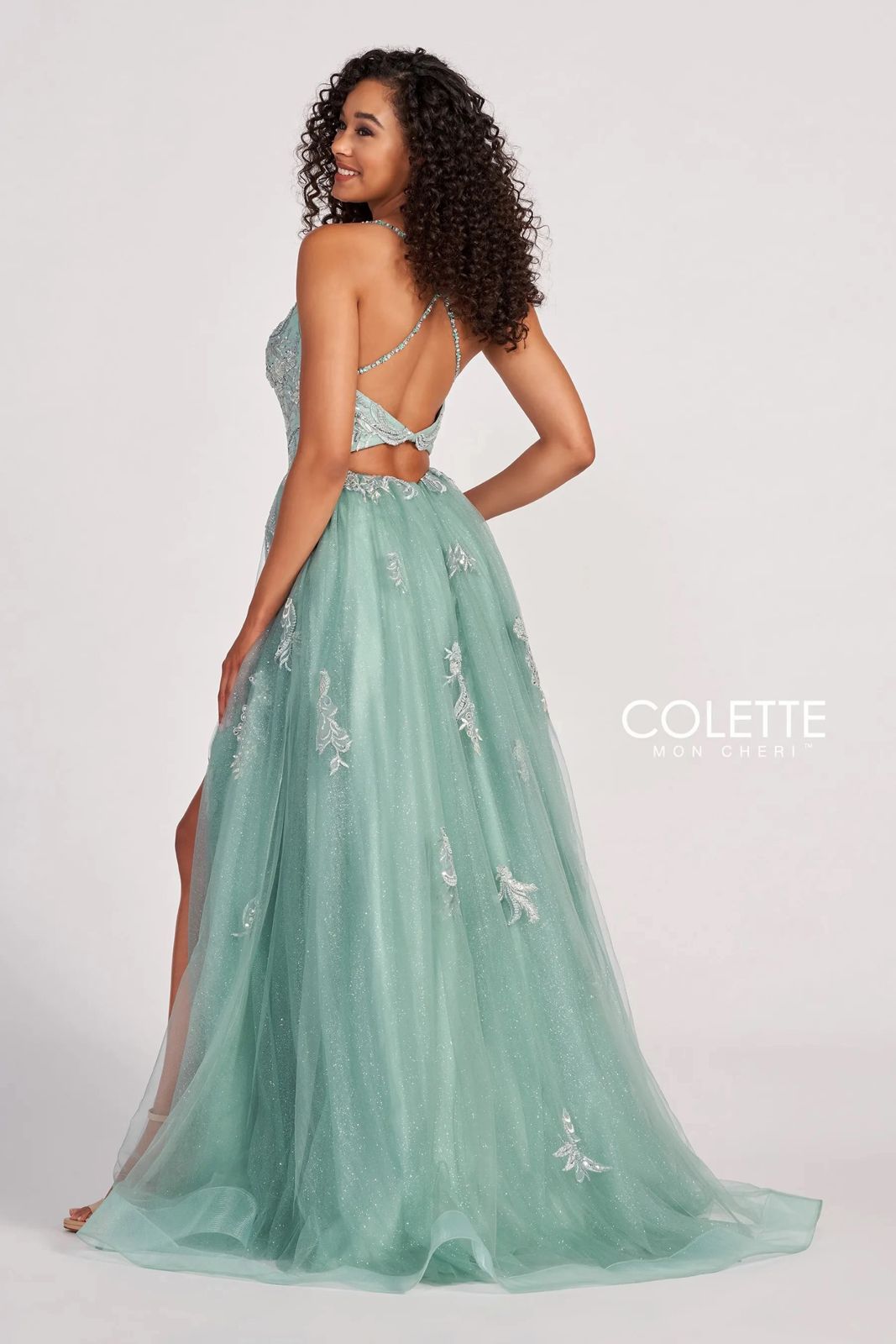 Prom Dresses Glitter Long Formal Applique Prom Dress Sage