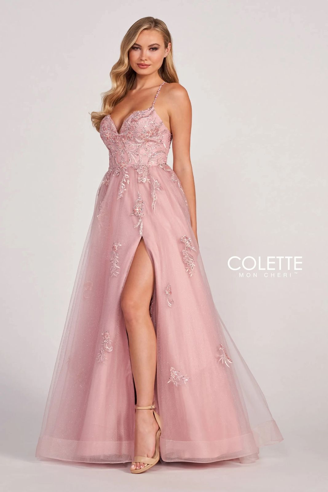 Prom Dresses Glitter Long Formal Applique Prom Dress Vintage Rose