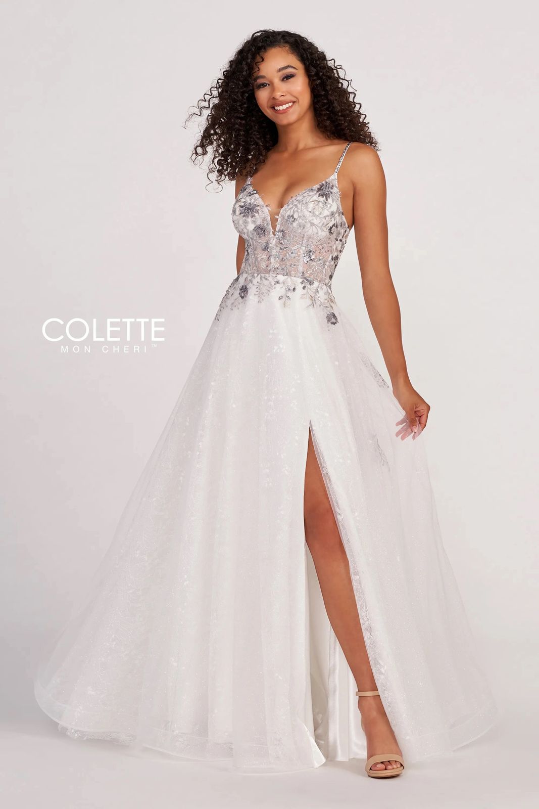 White/Silver Colette CL2064 Long Formal Glitter Prom Dress for $545.99