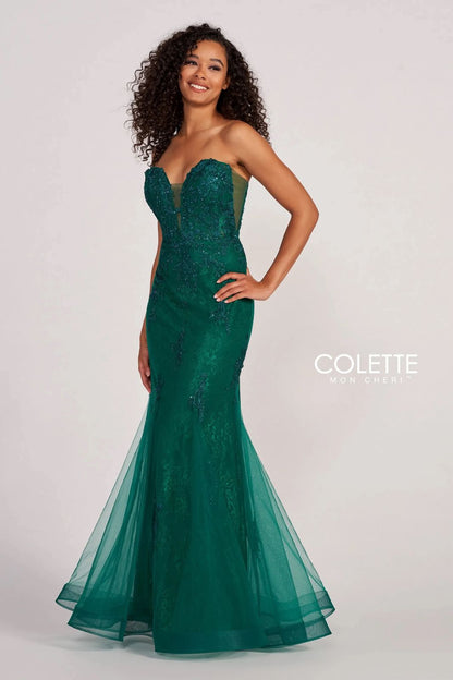 Prom Dresses Applique Long Formal Mermaid Prom Dress Emerald