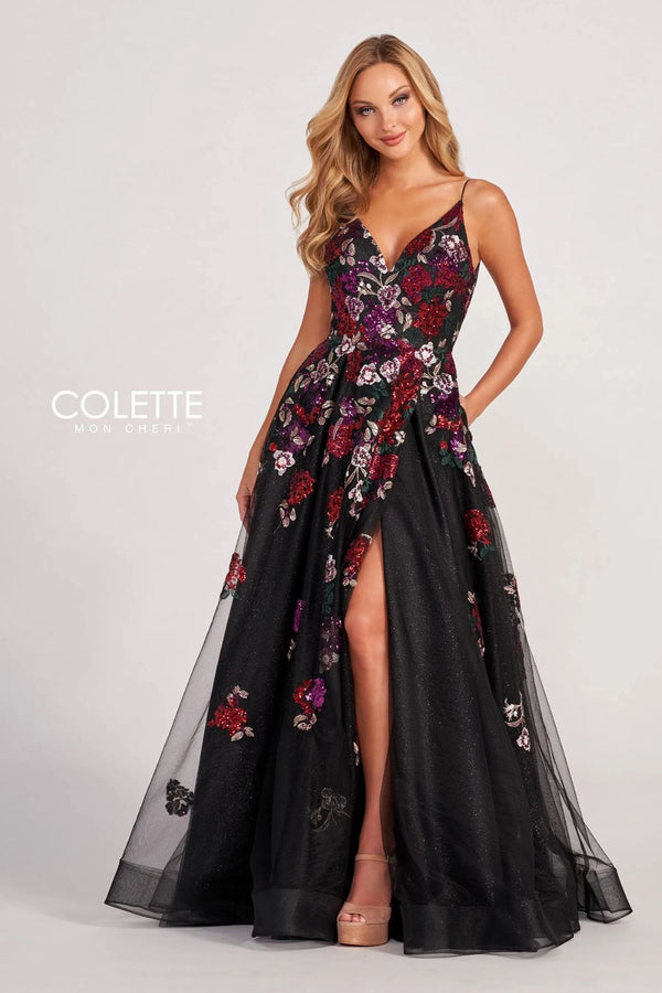 Colette CL2069 Long Formal Floral Beaded Applique Prom Dress