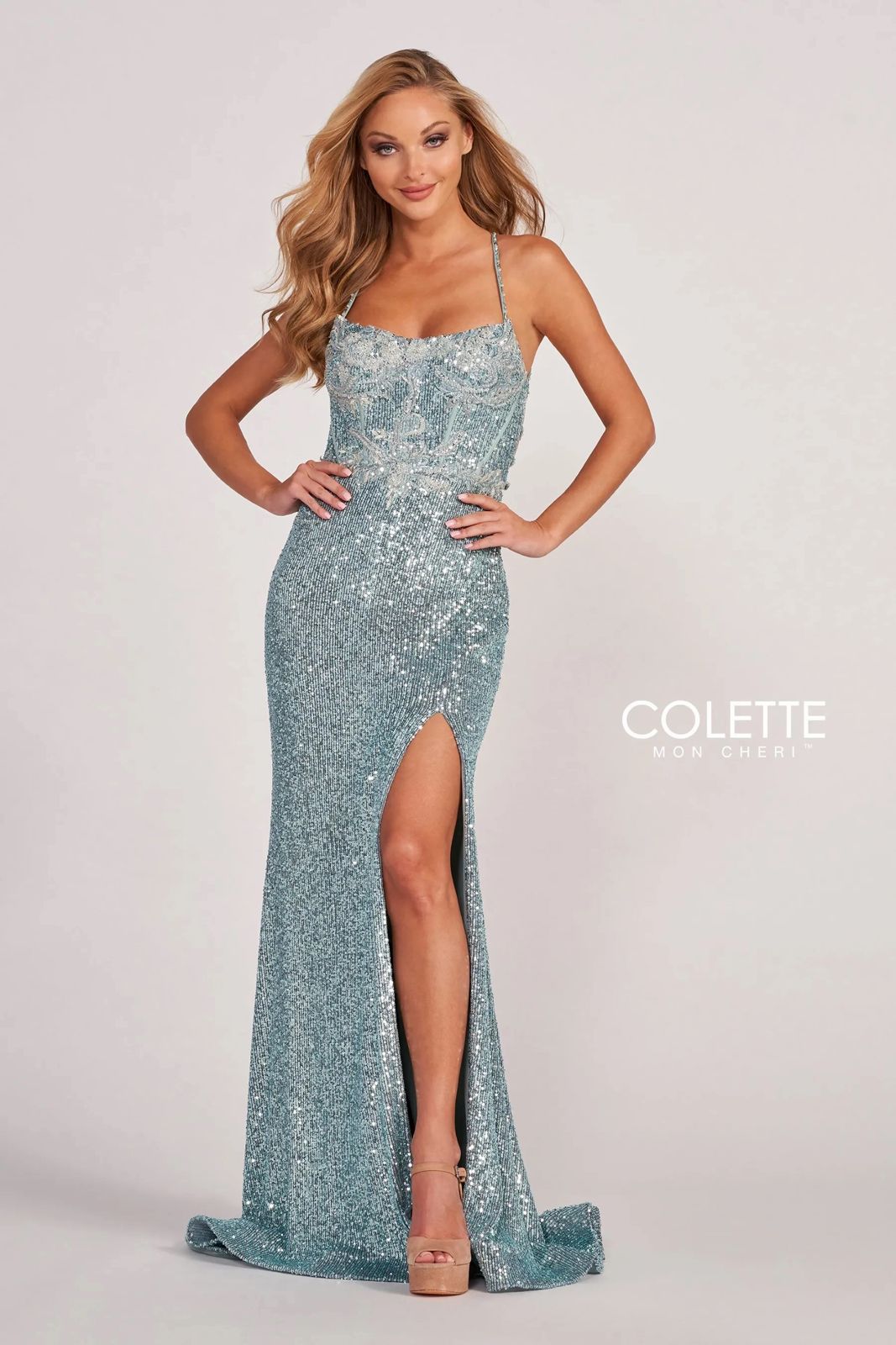 Colette CL2073 Sequin Formal Prom Applique Long Dress