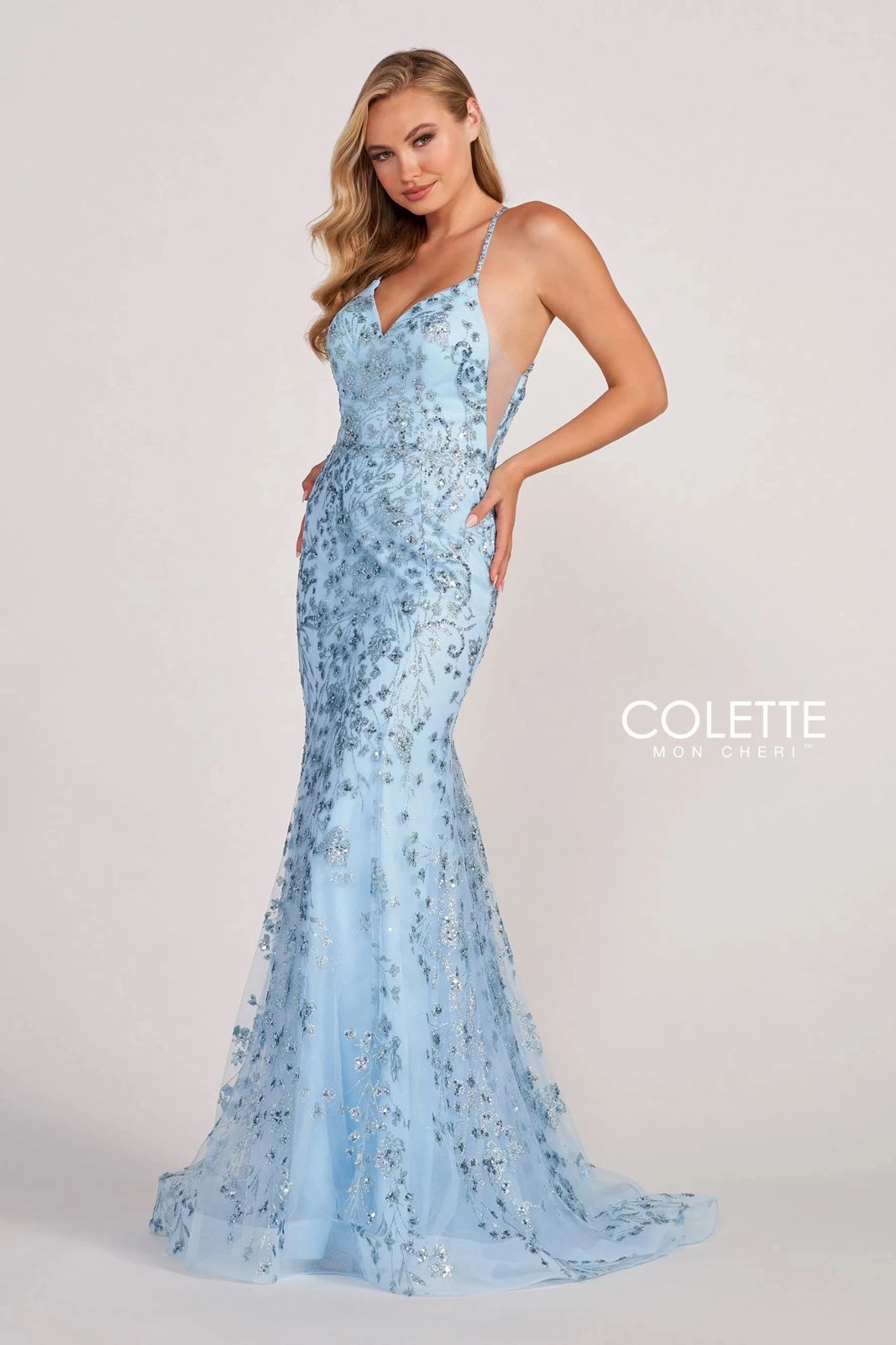 Prom Dresses Fitted Long Prom Beaded Formal Dress Ice Blue