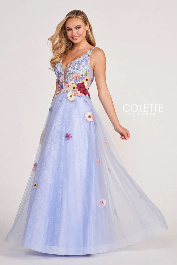 Colette CL2084 Floral Applique Formal Prom Long Dress