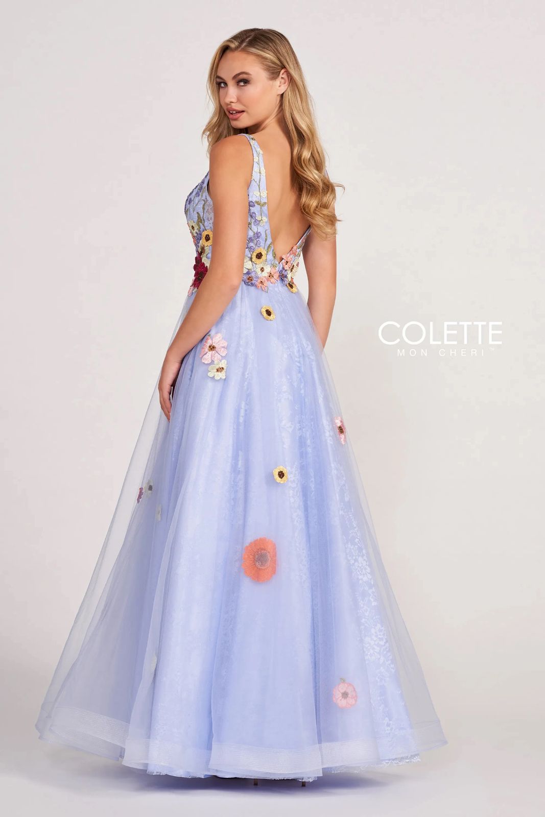 Prom Dresses Floral Applique Formal Prom Long Dress Periwinkle/Multi