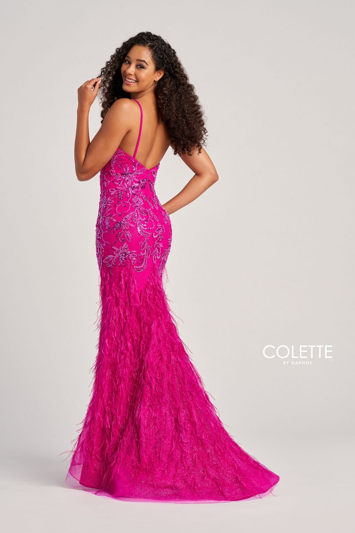 Colette CL5103 Long Formal Beaded Prom Feather Dress