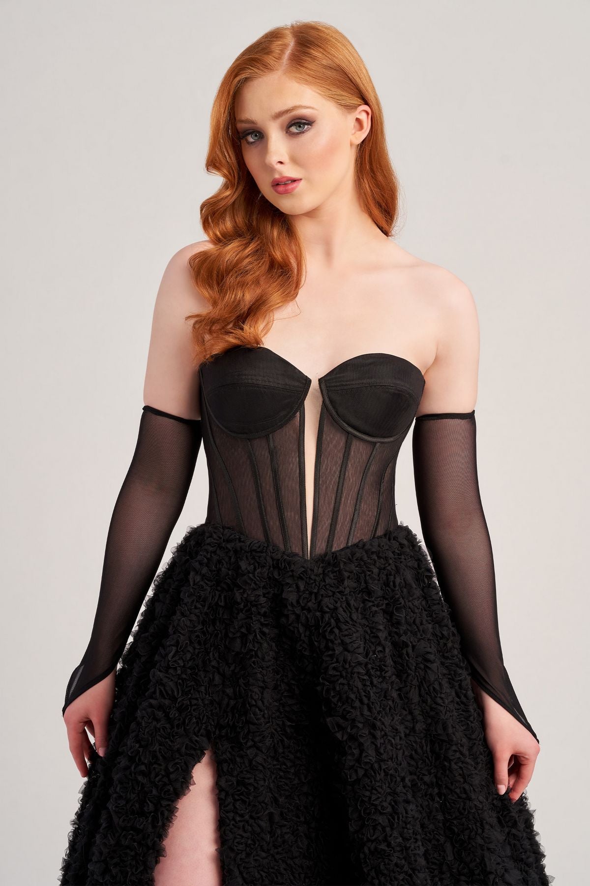 Black Colette CL5114 Prom Long Fingerless Gloves Formal Ball Gown for