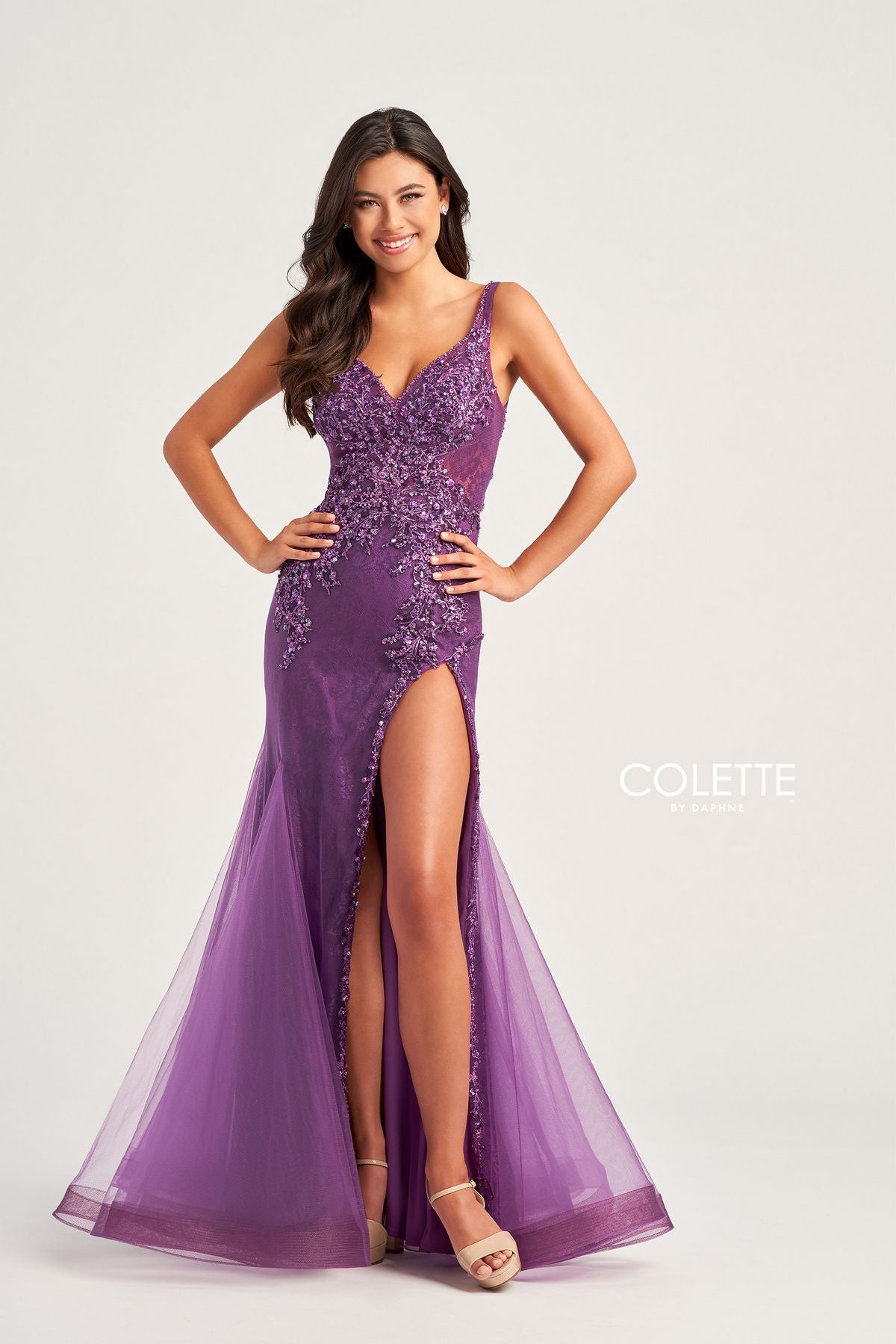 Splash Prom Two Piece Glitter Jersey Dress X002 Purple main image 1