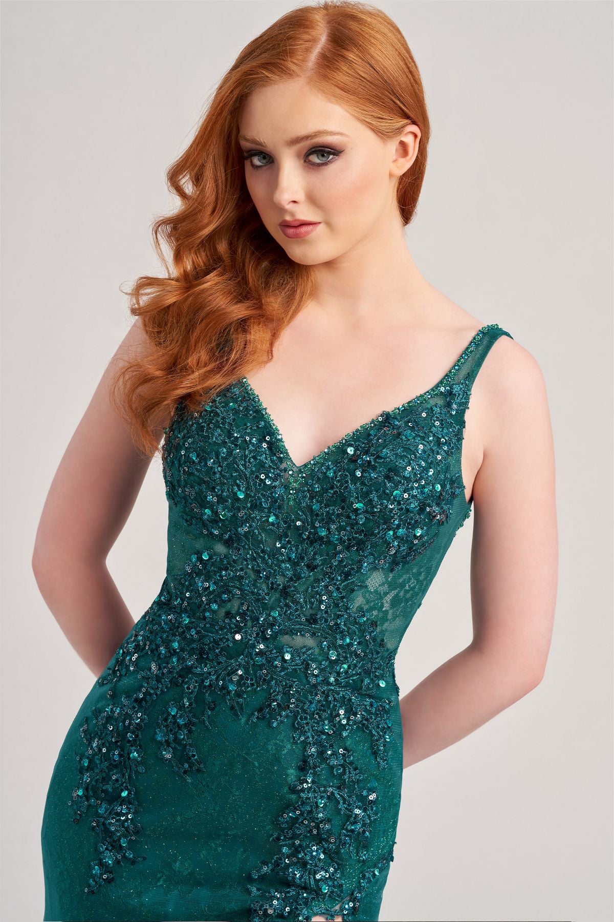 Colette CL5122 Glitter Prom Long Beaded Formal Dress