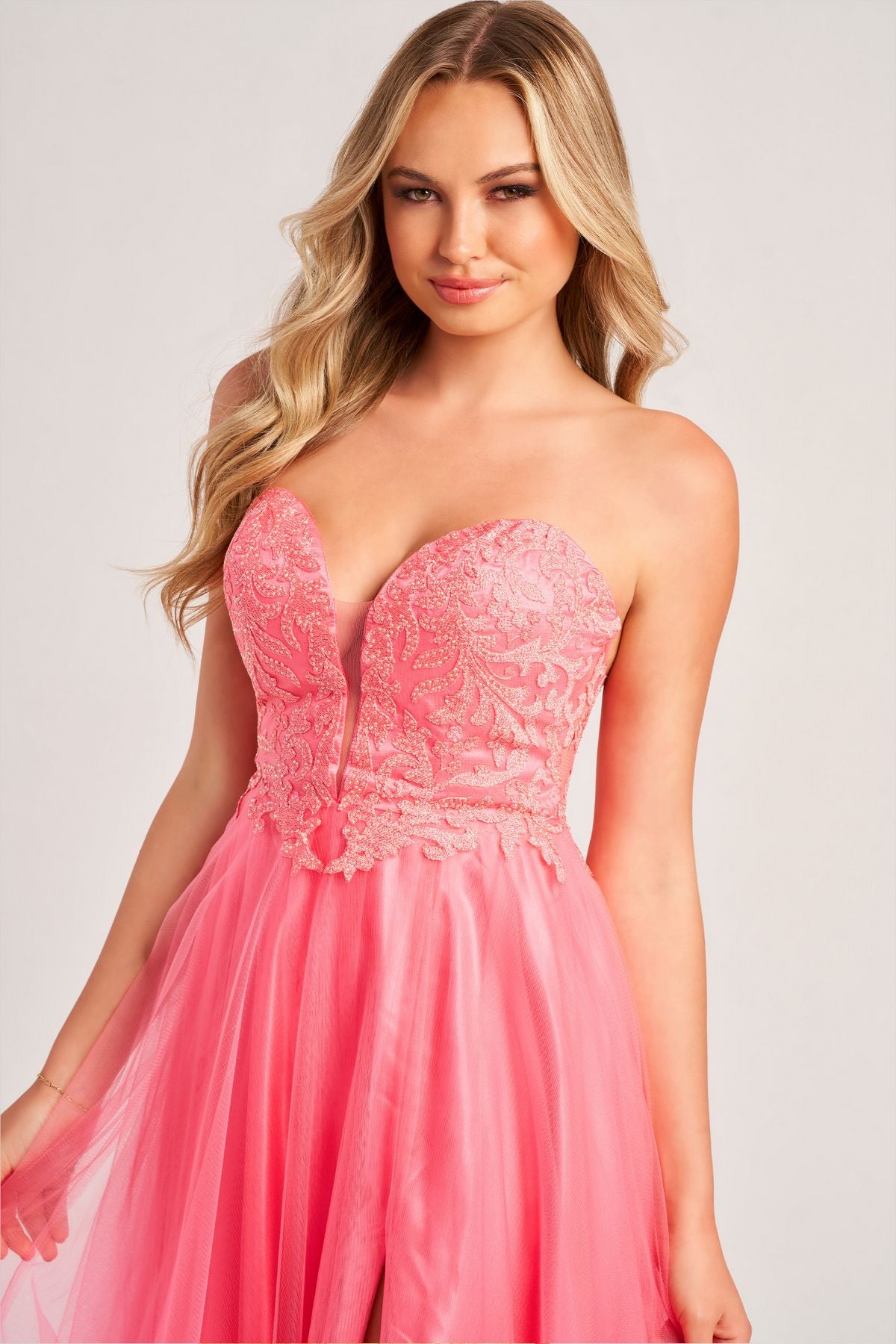 Prom Dresses Long Formal Stone Accent Prom Dress  Pink Coral