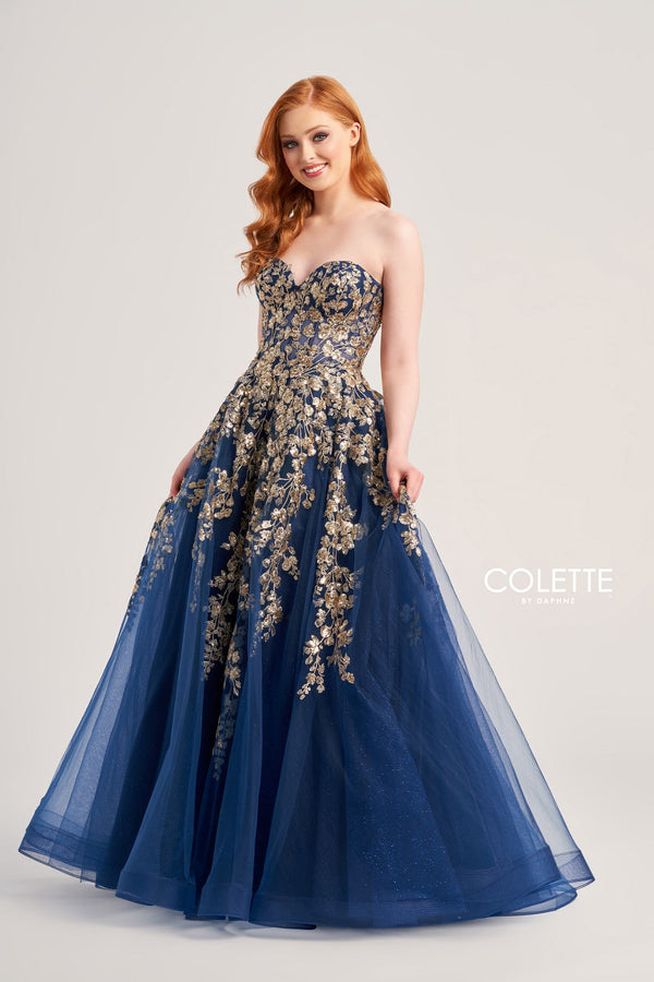 navy and gold formal dress Colette CL5134 Glitter Long Formal Prom Dress The Dress Outlet