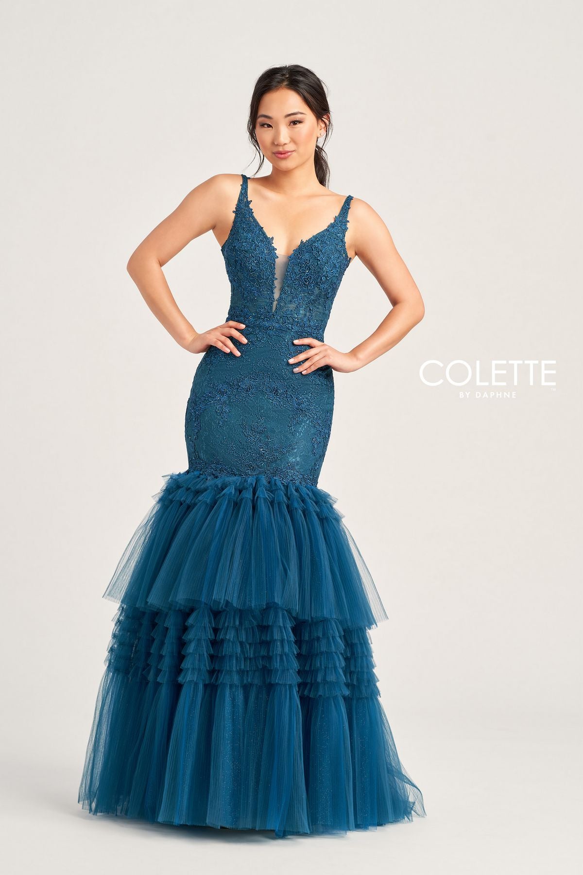 Colette CL5162 Glitter Prom Long Applique Formal Trumpet Dress