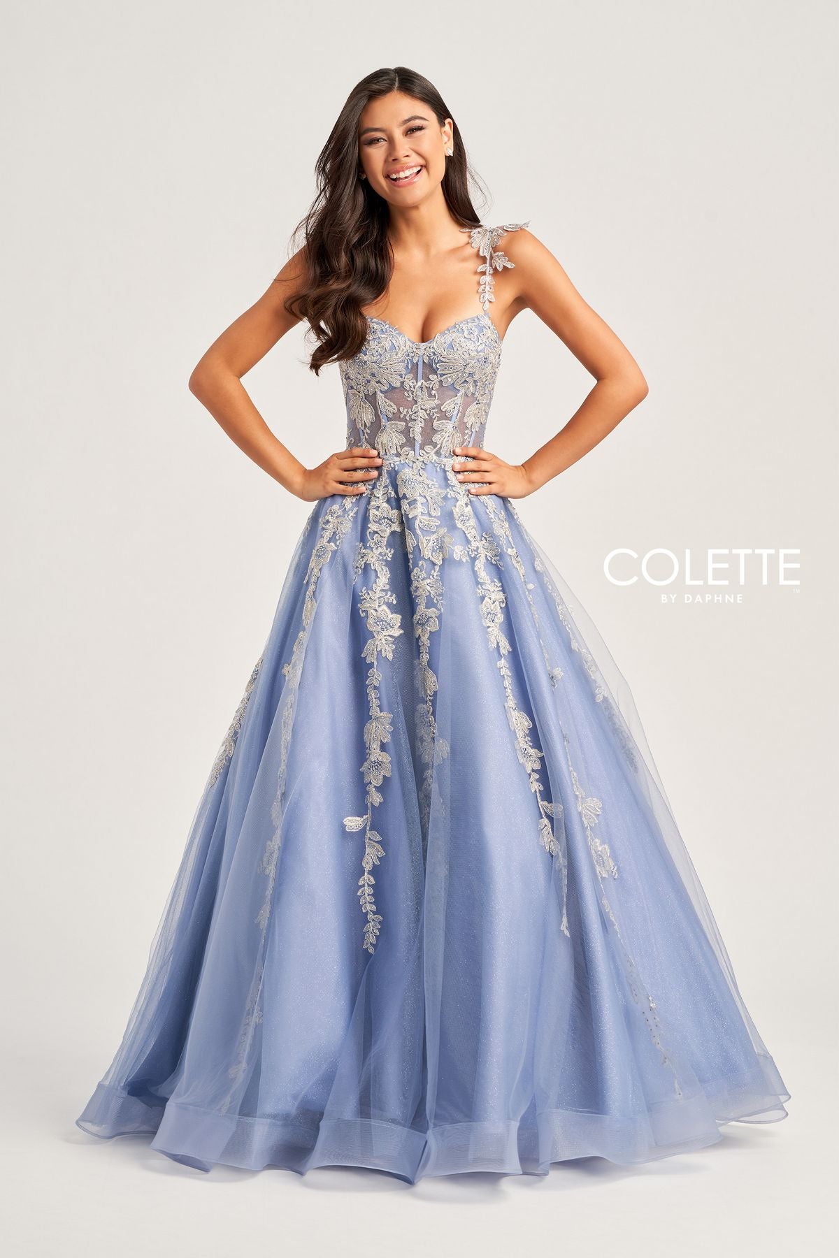 Sage V-neck Applique A-Line Prom Dress