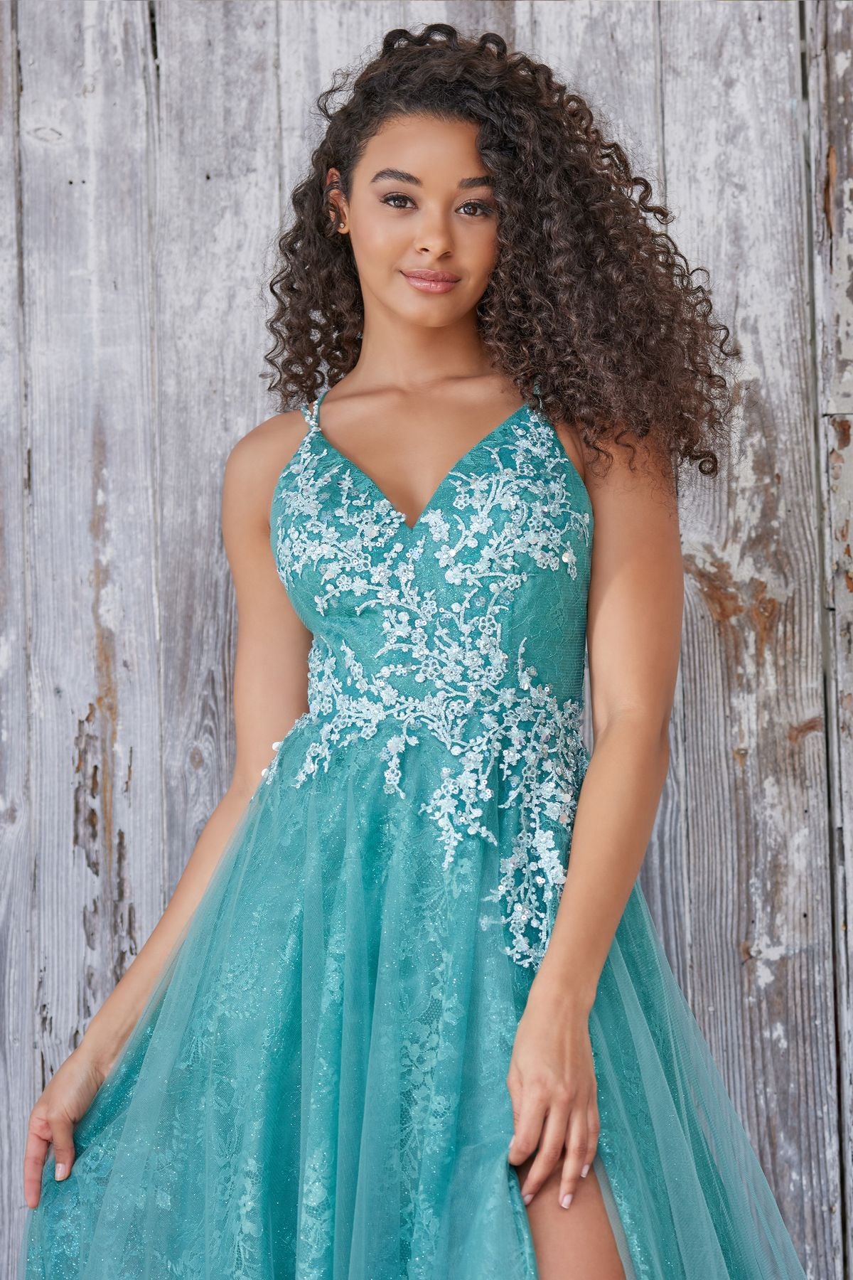 Colette CL5197 Long Glitter Formal Applique Prom Dress