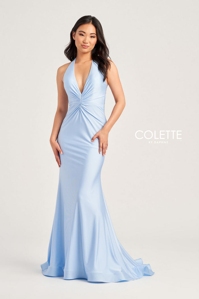 Prom Dresses Halter Long Formal Fitted Prom Dress Light Blue