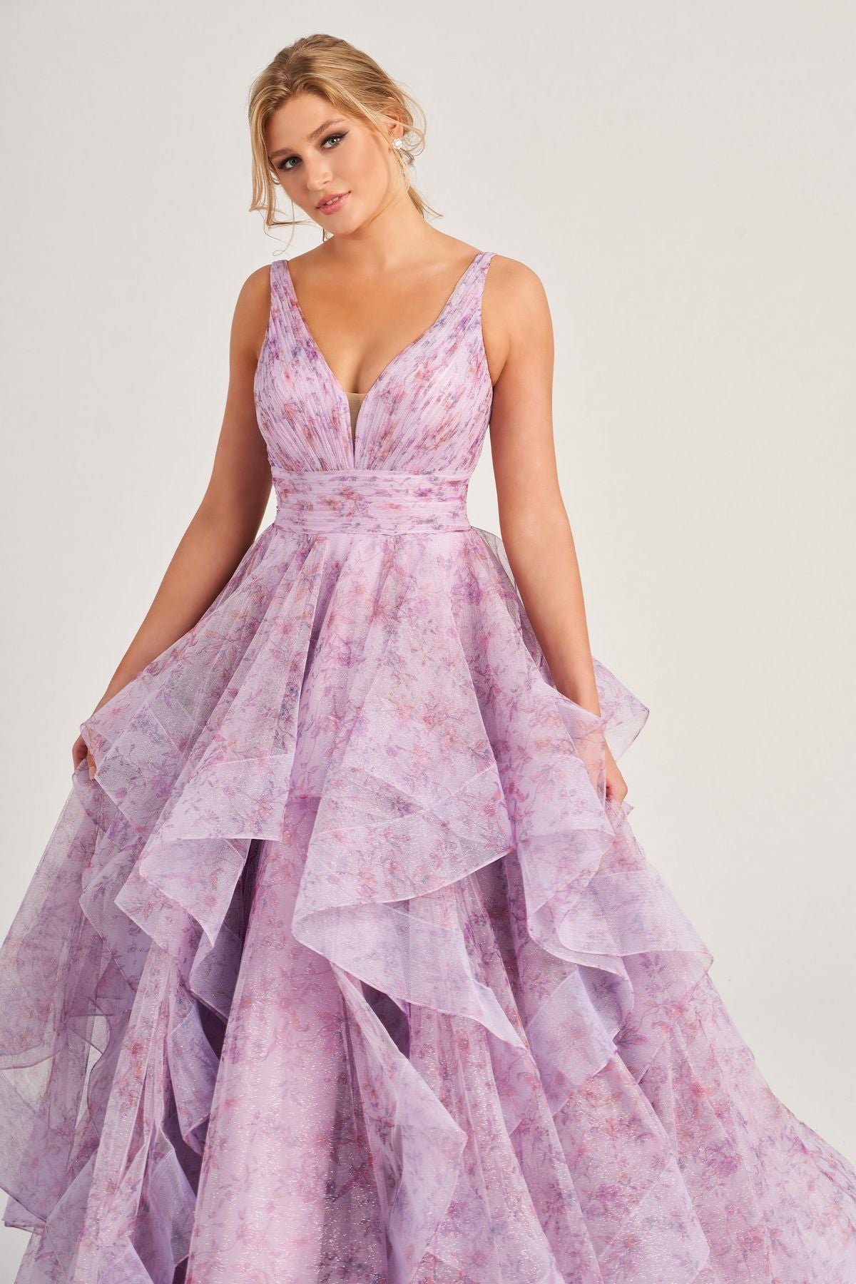 Colette CL5273 Floral Glitter Long Prom Formal Ruffle Dress
