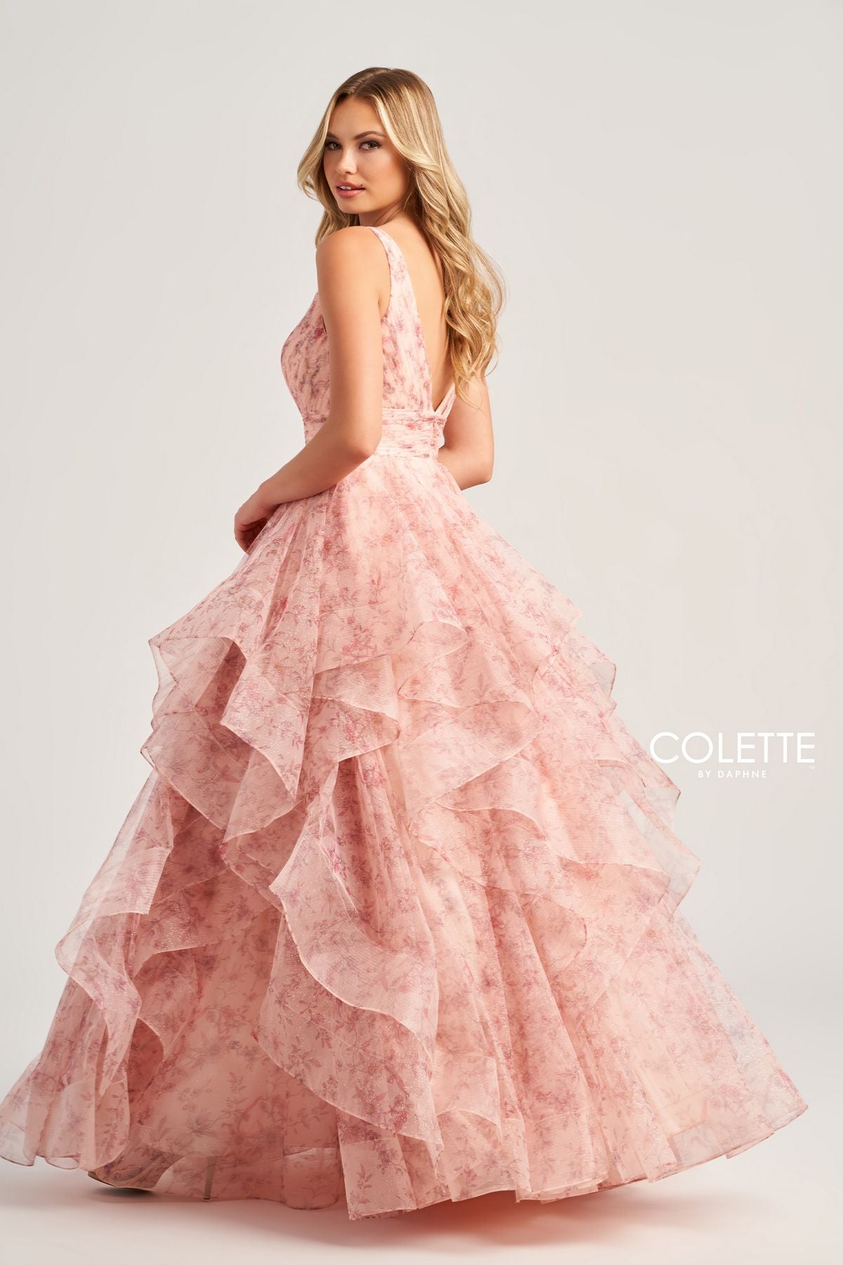 Colette CL5273 Floral Glitter Long Prom Formal Ruffle Dress