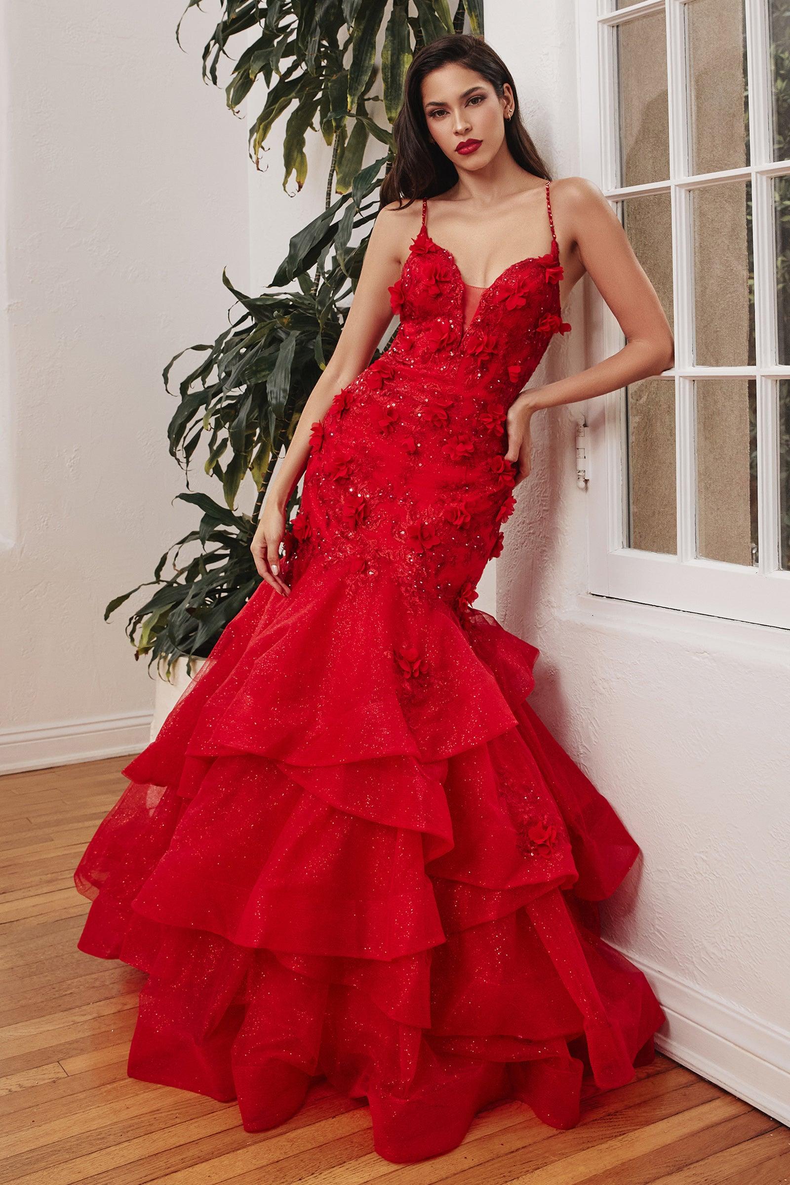 Prom Dresses Spaghetti Straps Long Evening Gown Red