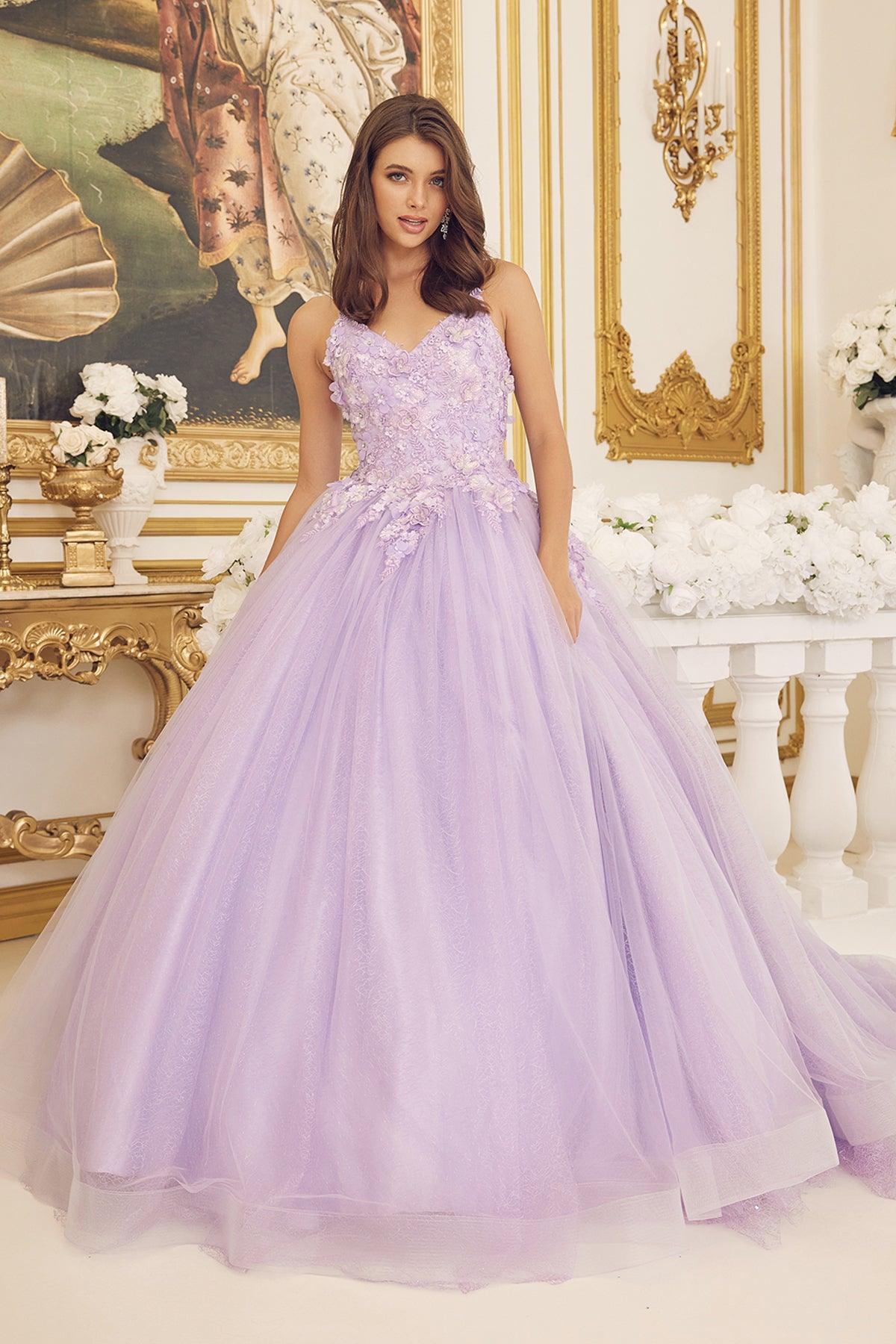 Nox Anabel CU1115 Long Spaghetti Strap Quinceanera Dress Ball Gown Lilac