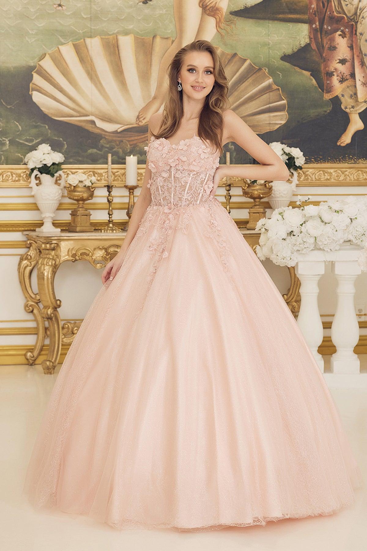Nox Anabel CU1192 Long Quinceanera Dress Strapless Ball Gown Blush