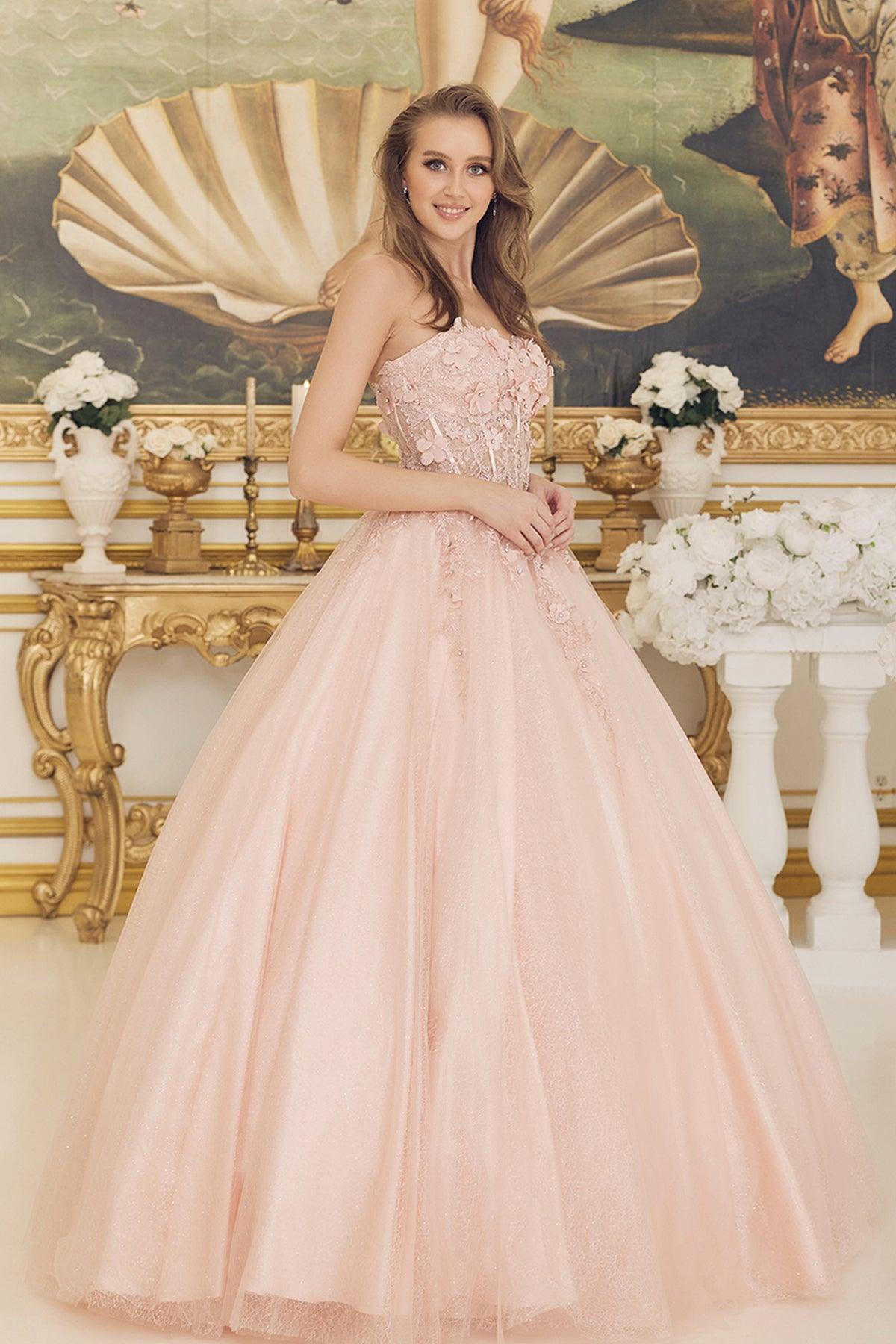 Nox Anabel CU1192 Long Quinceanera Dress Strapless Ball Gown Blush