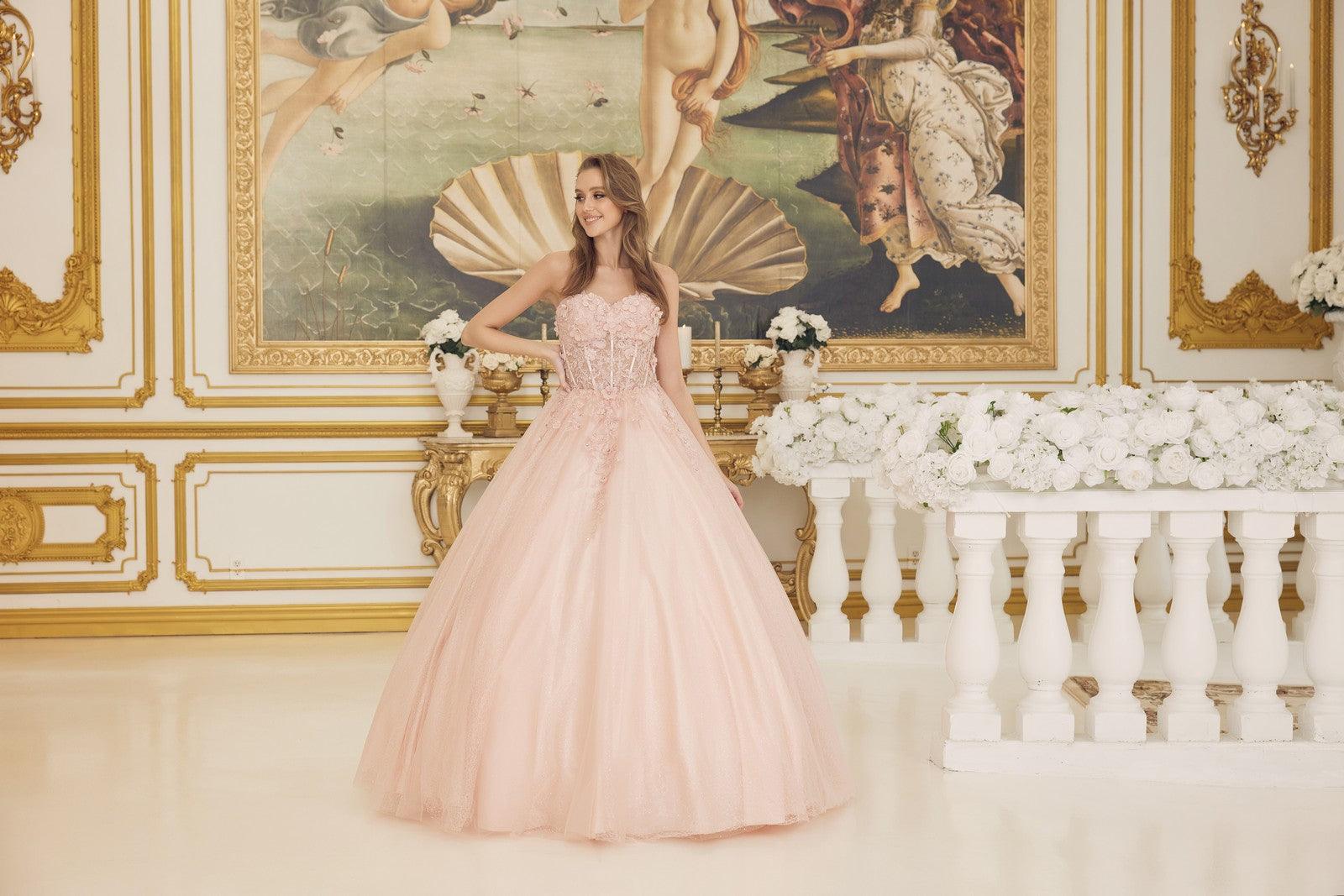 Nox Anabel CU1192 Long Quinceanera Dress Strapless Ball Gown Blush