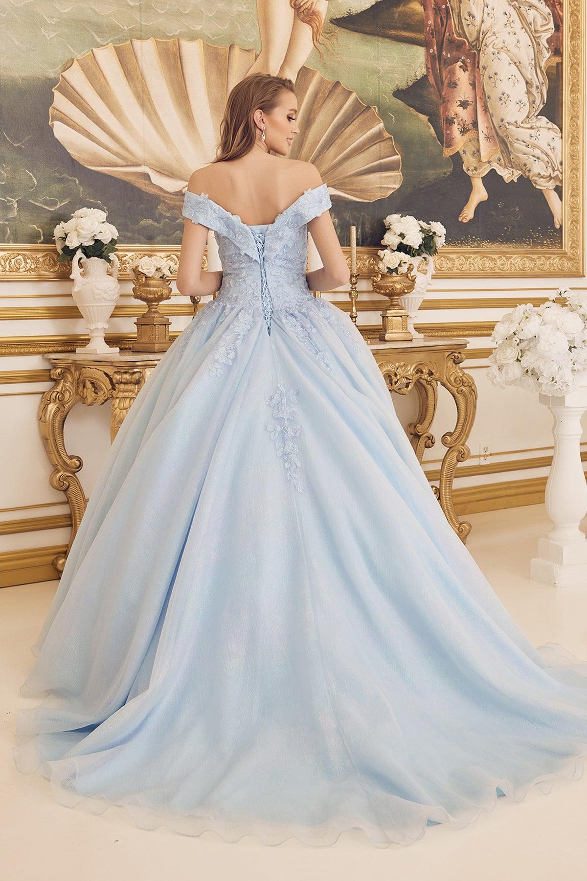 Nox Anabel CU1193 Long Off Shoulder Quinceanera Dress Ball Gown Blue