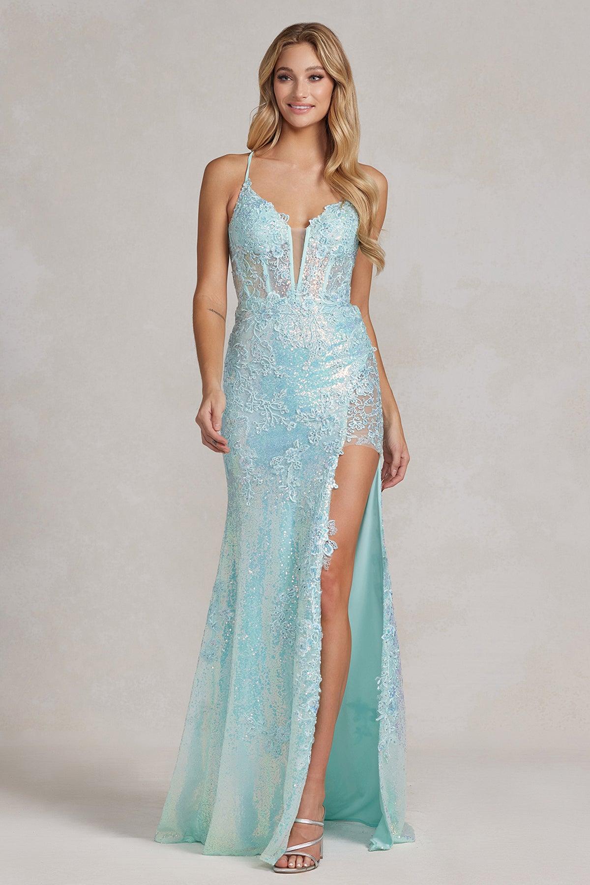 Nox Anabel D1157 Long Spaghetti Strap Sequins Gown