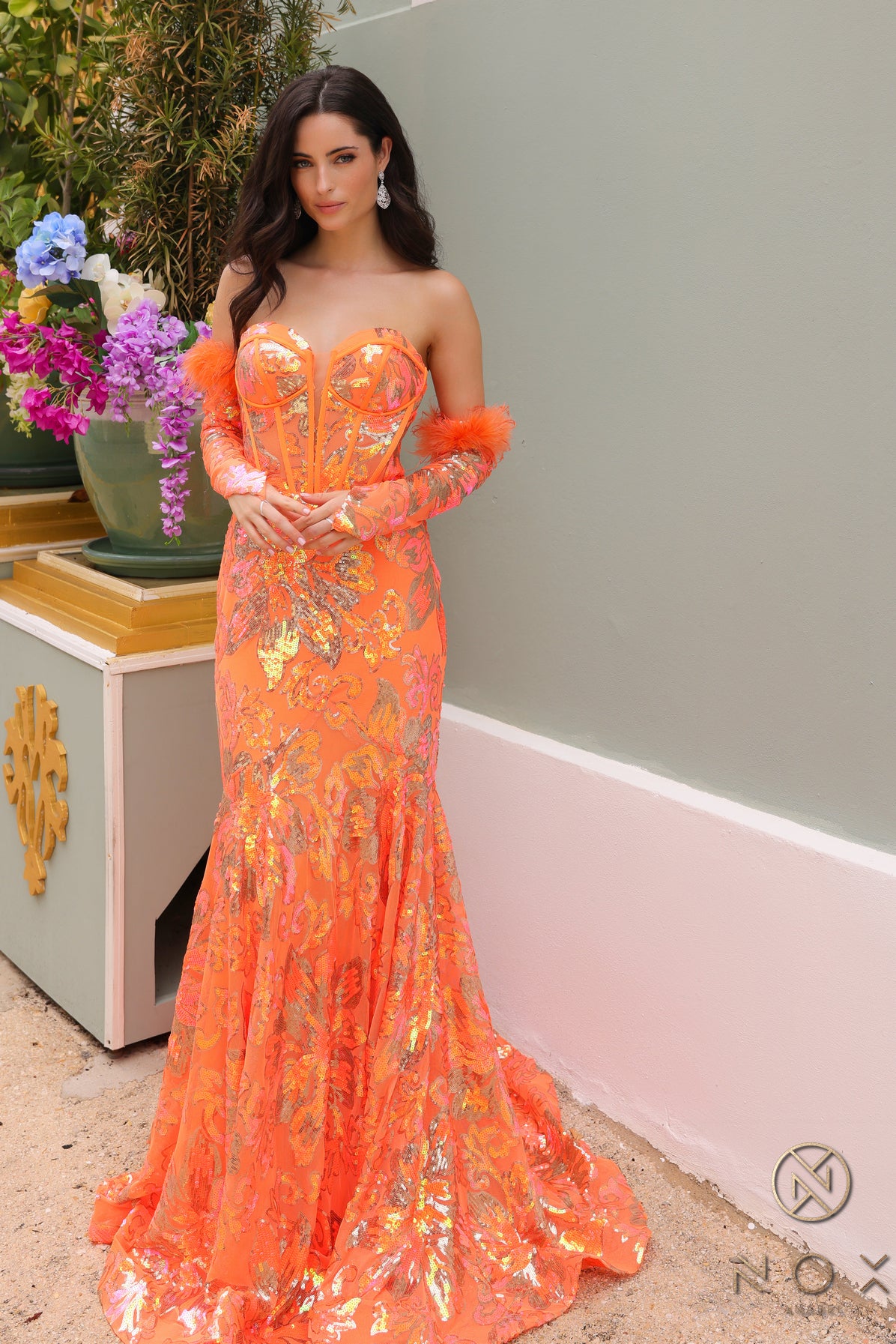 Prom Dresses Embellished Long Prom Mermaid Gown Orange