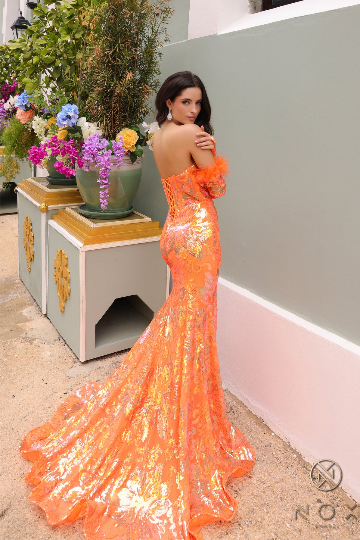 Prom Dresses Embellished Long Prom Mermaid Gown Orange