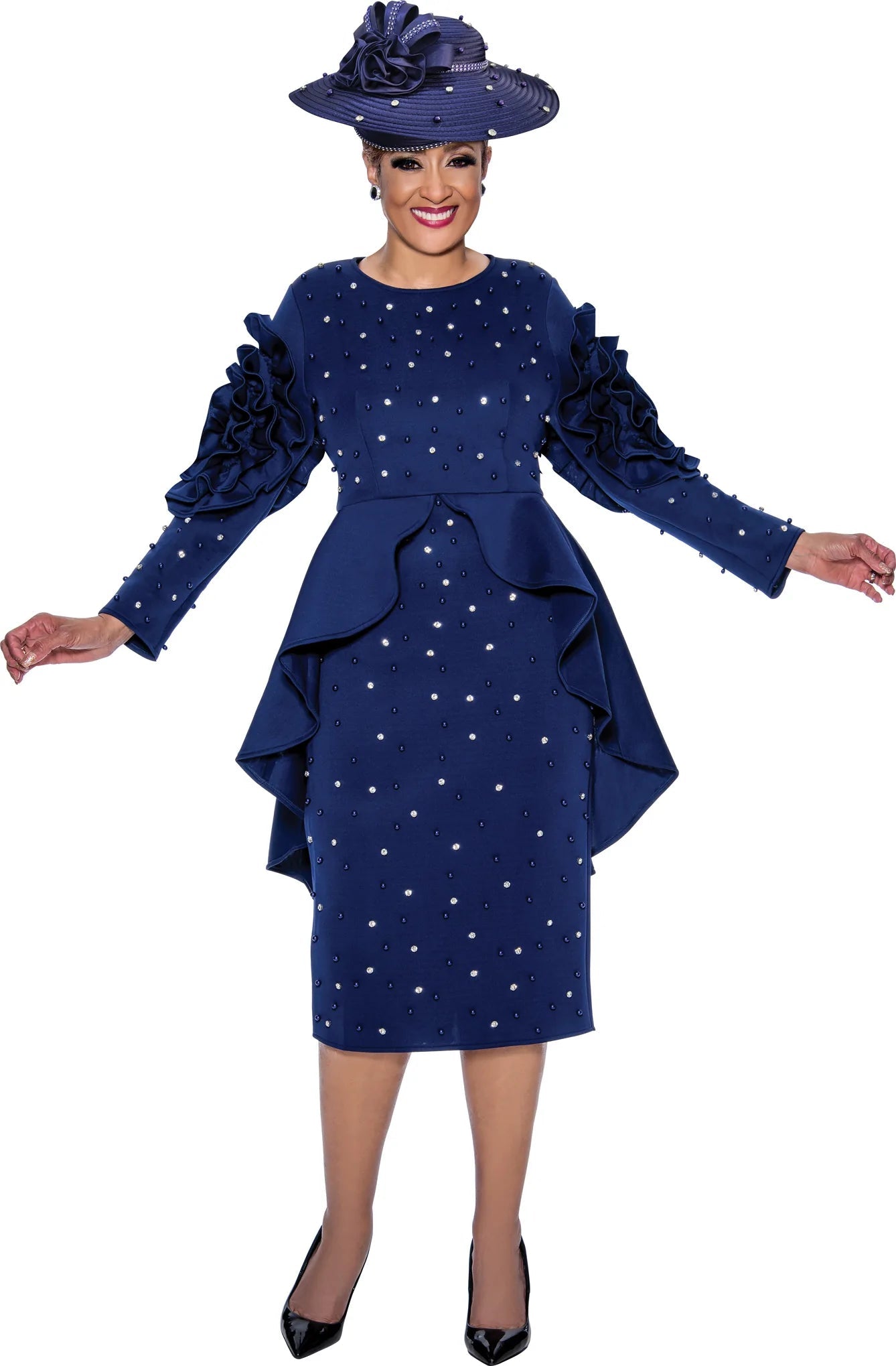 Plus Size Dresses Long Sleeve Fitted Formal Short Dress Navy
