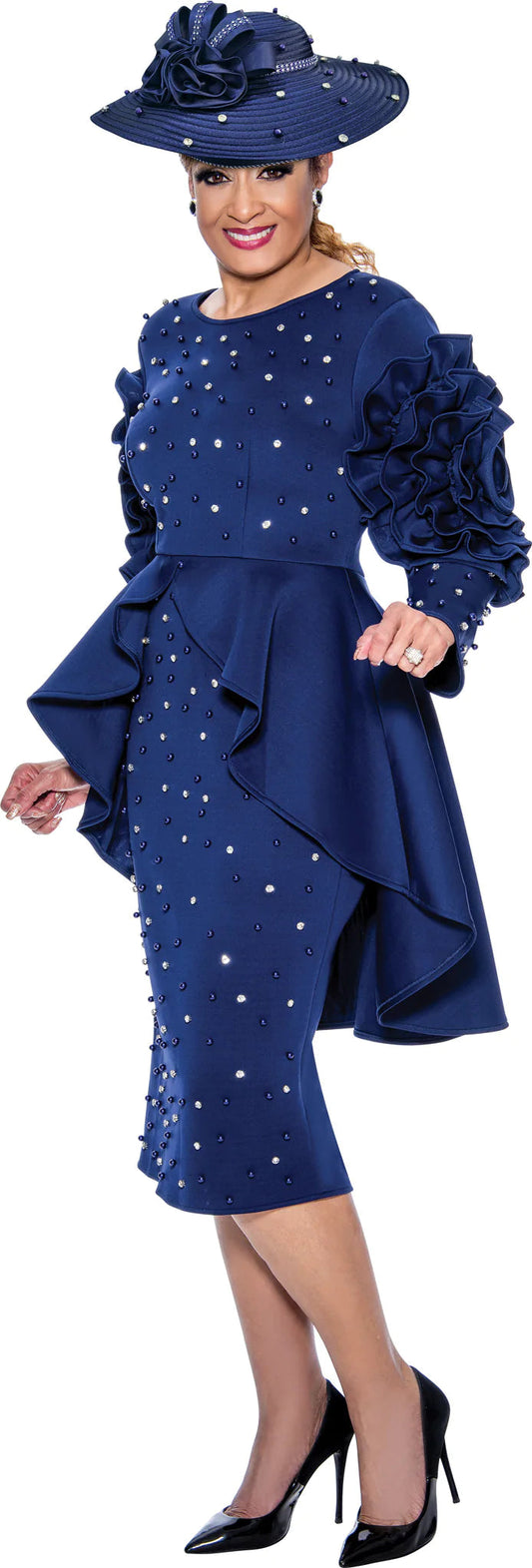 Plus Size Dresses Long Sleeve Fitted Formal Short Dress Navy