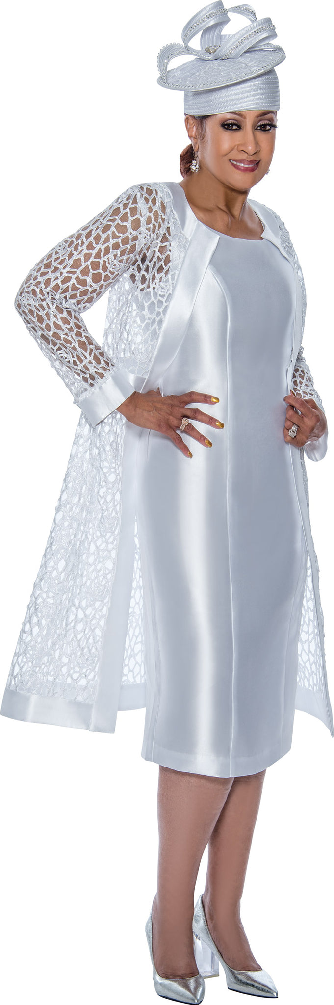 Plus Size Dresses Long Sleeve Formal Jacket Midi Dress White