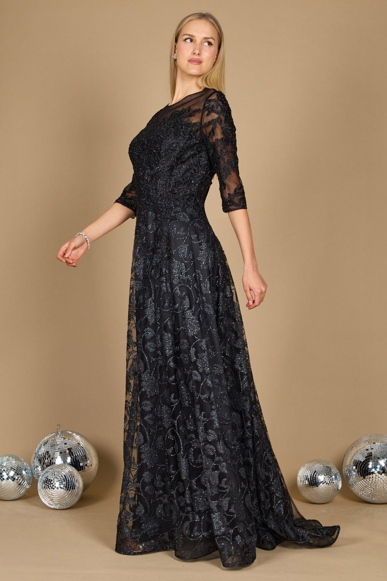 Black Long Formal Lace Evening Dress