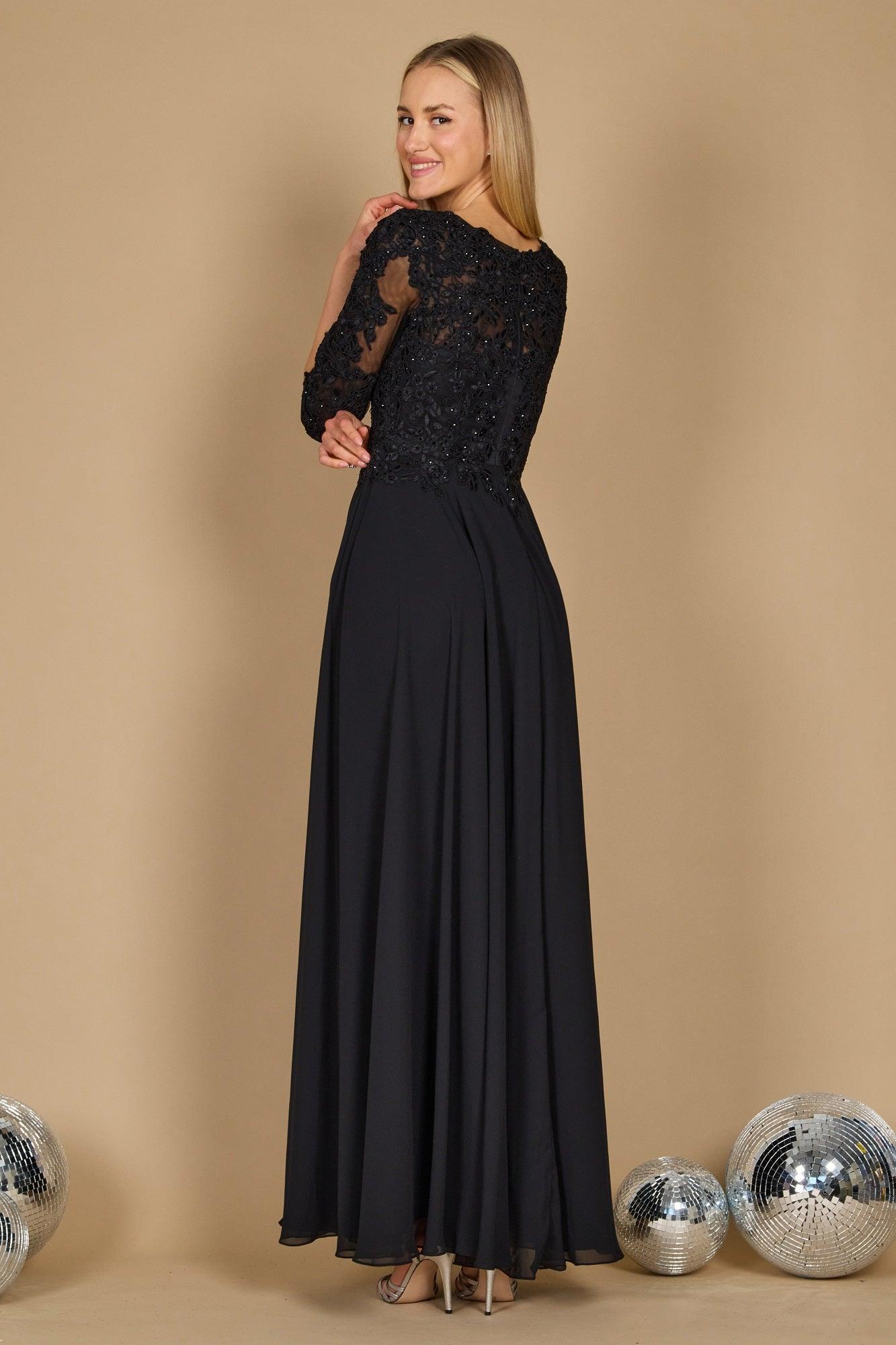 Chiffon Long Formal Mother of the Bride Dress - Hand-Beaded Bodice & V-Neckline Chiffon Long Formal Mother of the Bride Dress - Hand-Beaded Bodice & V-Neckline