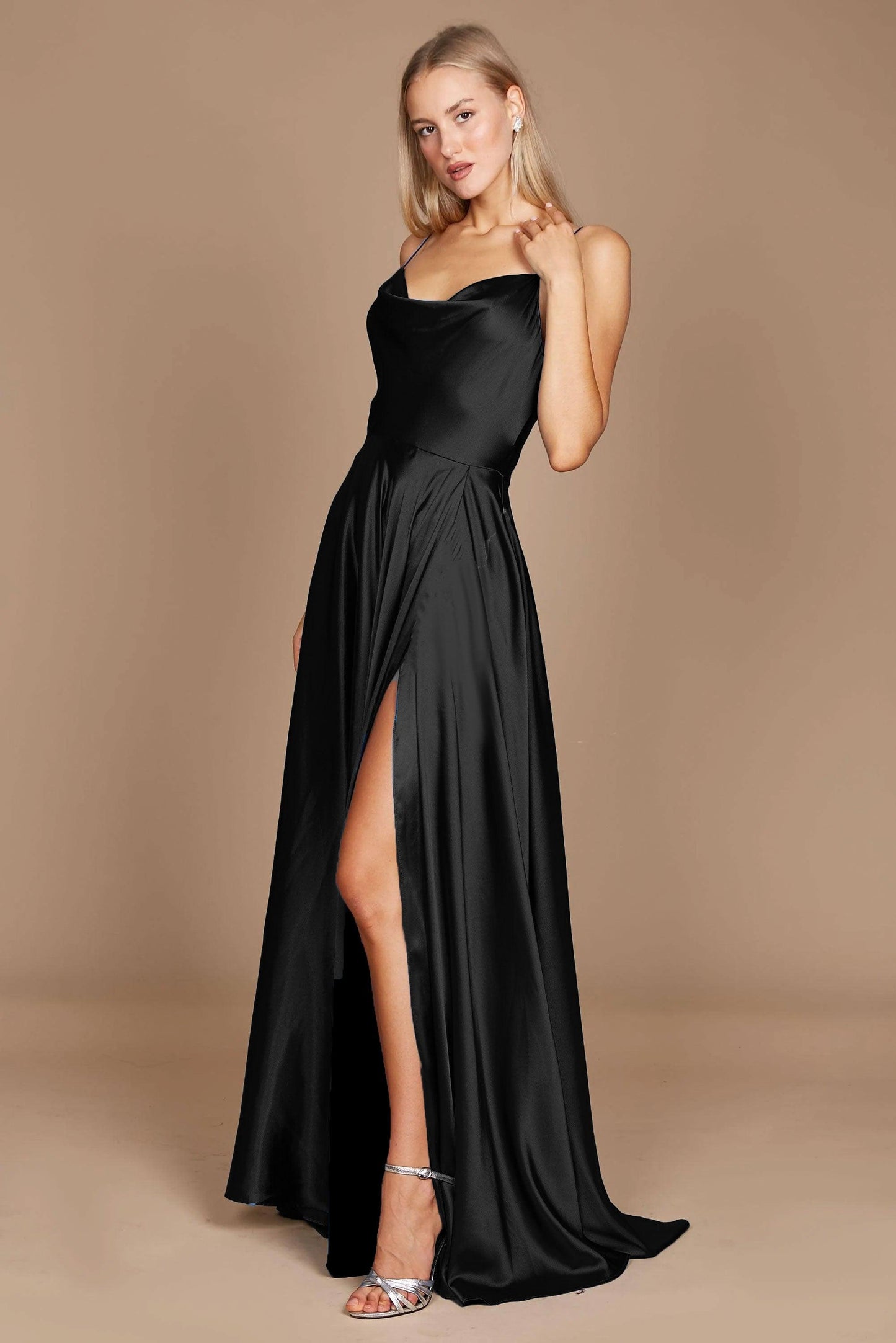 Prom Dresses Formal Cowl Neck Spaghetti Strap Party Dress Black