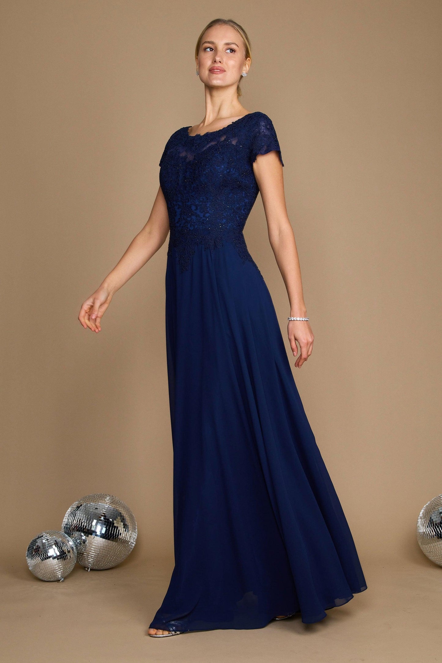 Dylan & Davids Short Sleeve Formal Evening Dress Navy