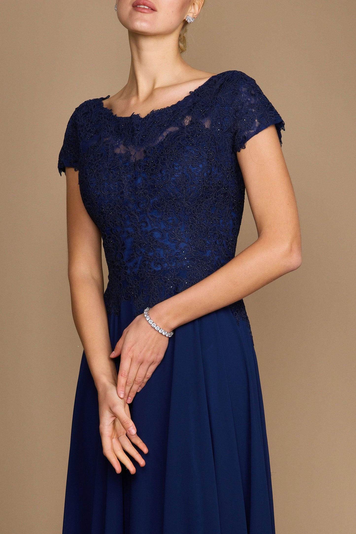 Dylan & Davids Short Sleeve Formal Evening Dress Navy