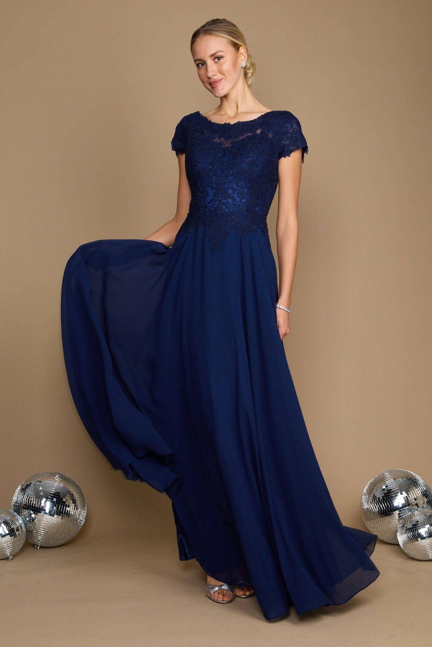 Dylan & Davids Short Sleeve Formal Evening Dress Navy