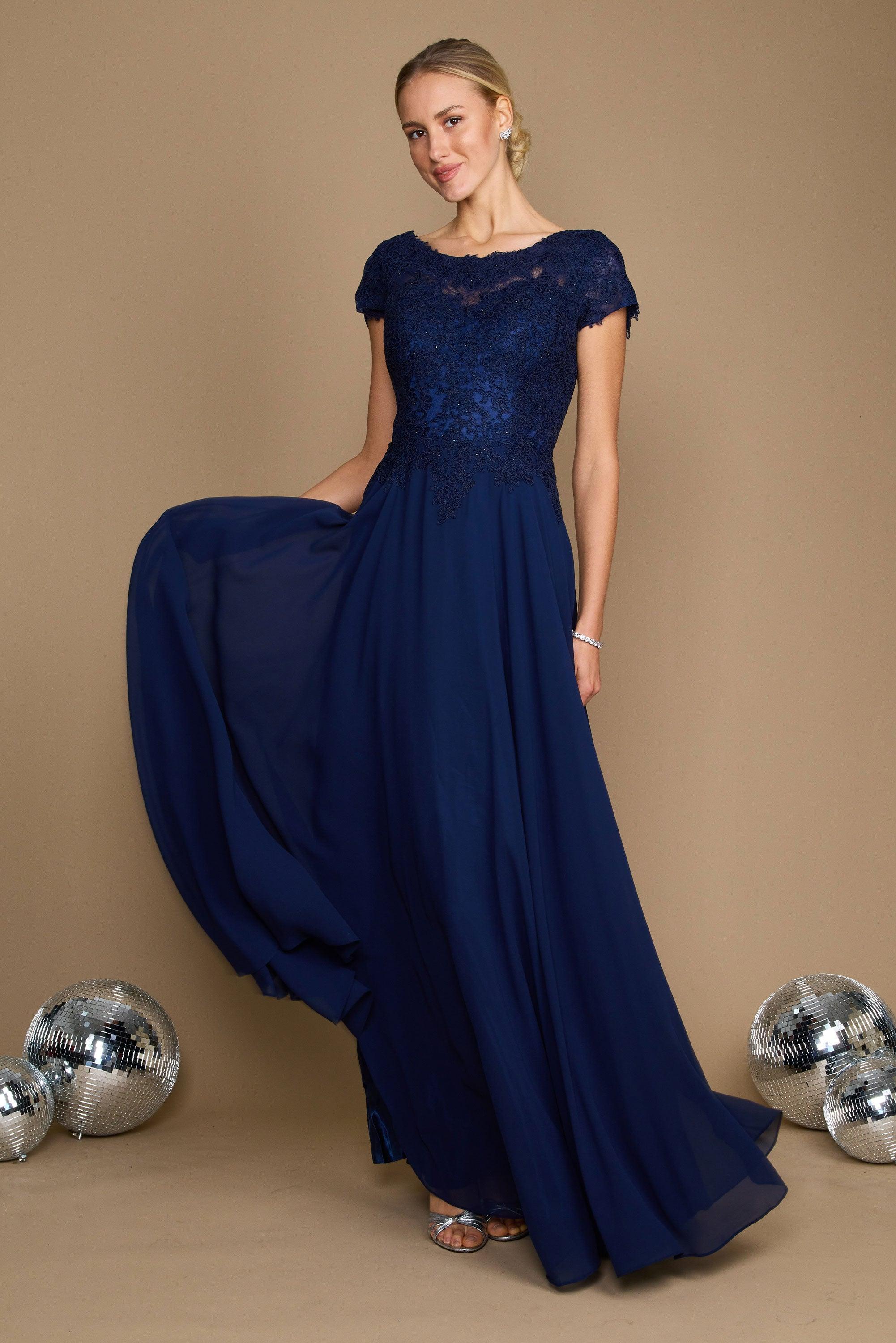 Dylan & Davids Short Sleeve Formal Evening Dress Navy