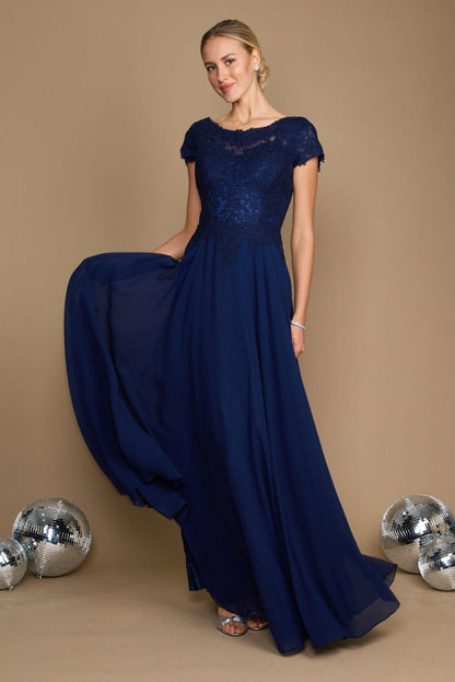 Dylan & Davids Short Sleeve Formal Evening Dress Navy