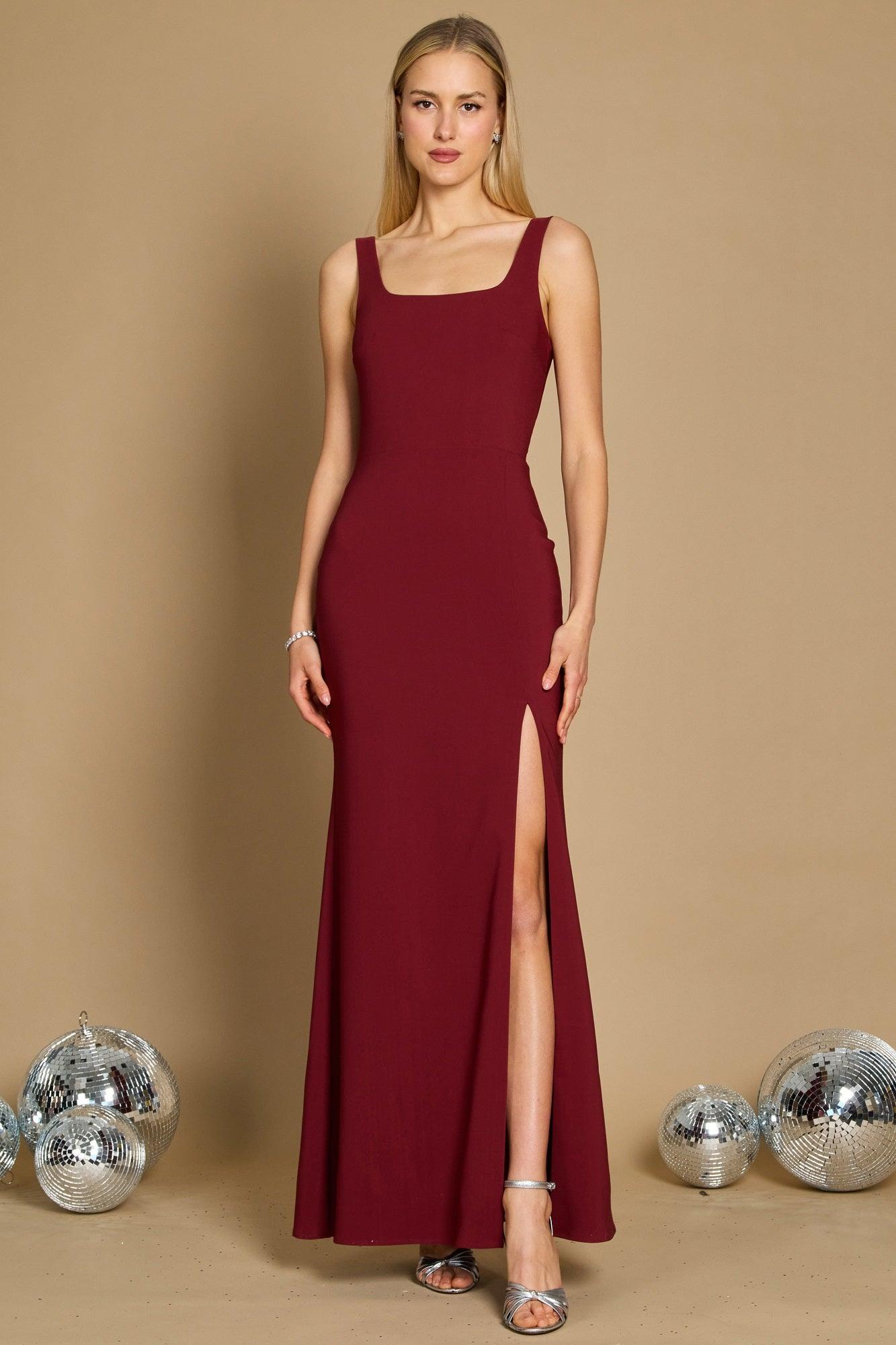 Formal Dresses Long Formal Square Neckline Evening Dress Burgundy
