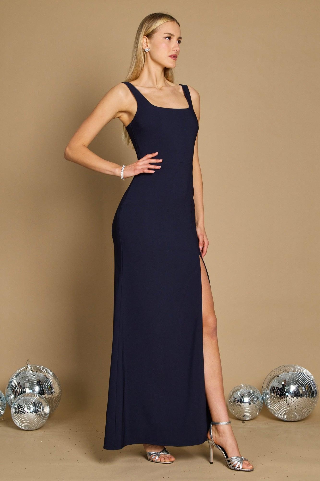 Formal Dresses Long Formal Square Neckline Evening Dress Navy